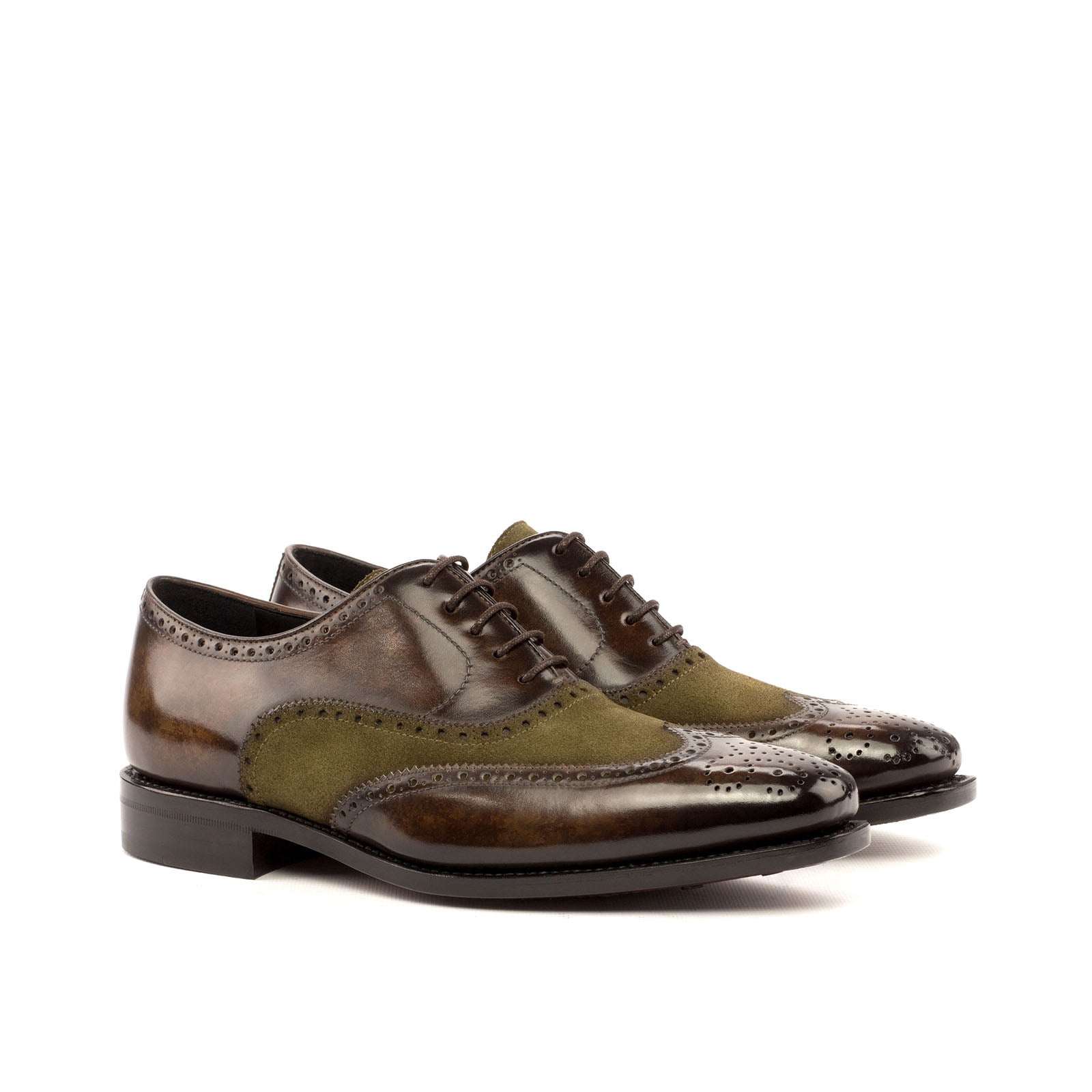 Ambrogio Men's Handmade Custom Made Shoes Multi-Color Suede & Patina Leather Full Brogue Wingtip Oxfords (AMB1193)