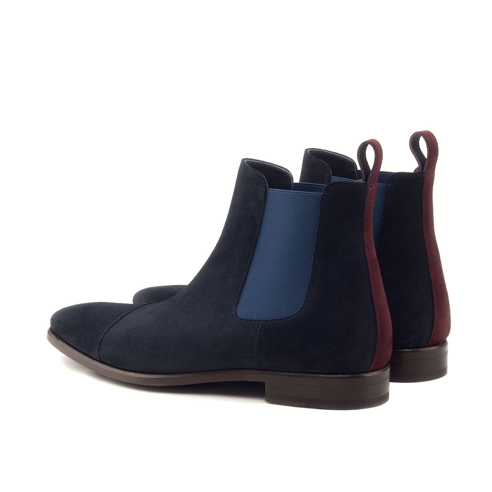 Ambrogio Men's Handmade Custom Made Shoes Navy & Burgundy Lux Suede Leather Chelsea Boots (AMB1010)