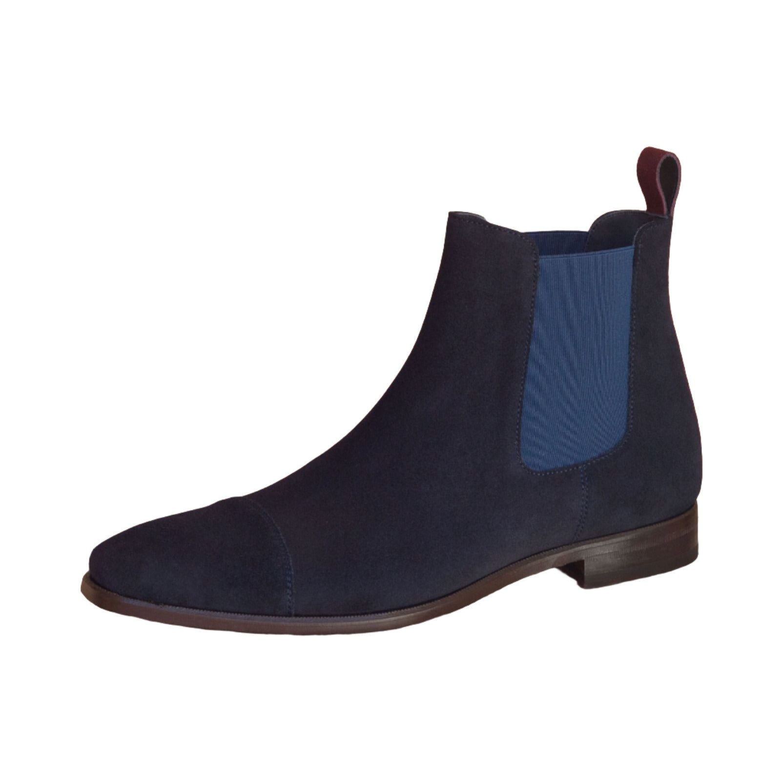 Ambrogio Men's Handmade Custom Made Shoes Navy & Burgundy Lux Suede Leather Chelsea Boots (AMB1010)