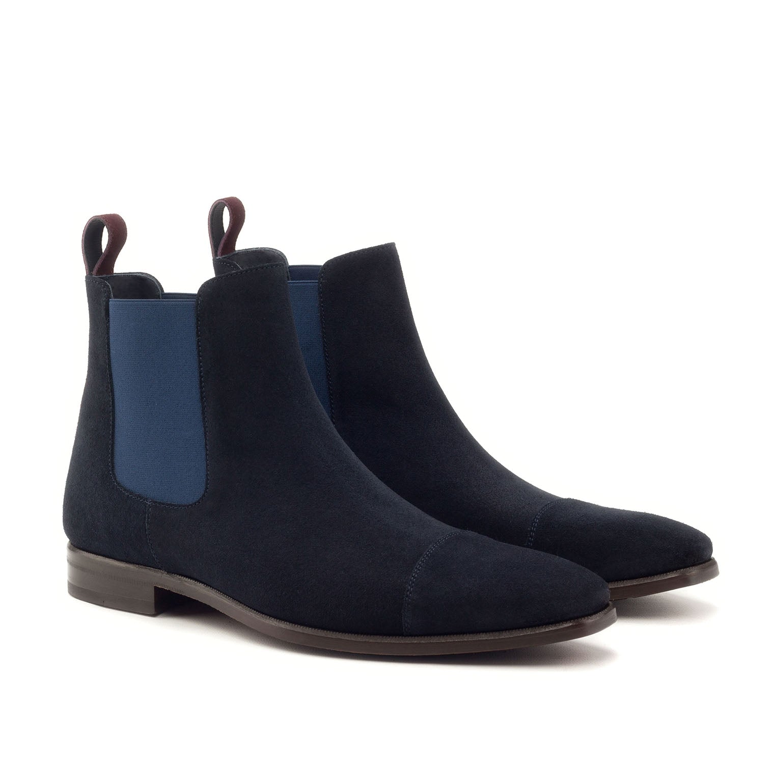 Ambrogio Men's Handmade Custom Made Shoes Navy & Burgundy Lux Suede Leather Chelsea Boots (AMB1010)