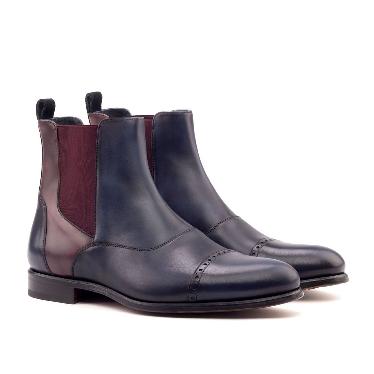 Ambrogio Men's Handmade Custom Made Shoes Navy & Burgundy Suede / Calf-Skin Leather Chelsea Boots (AMB1041)