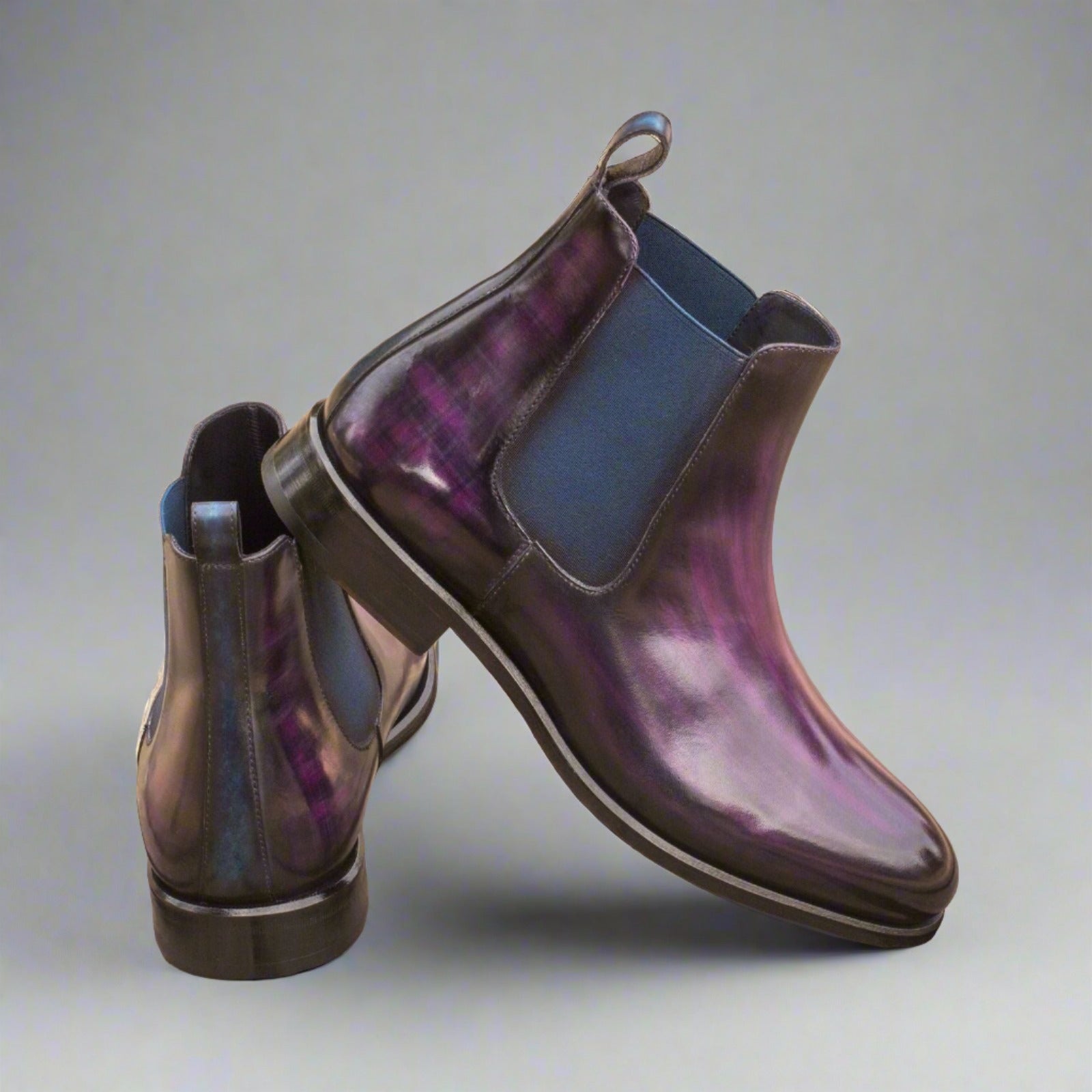 Ambrogio Men's Handmade Custom Made Shoes Purple Crust Patina Leather Chelsea Boots (AMB1035)