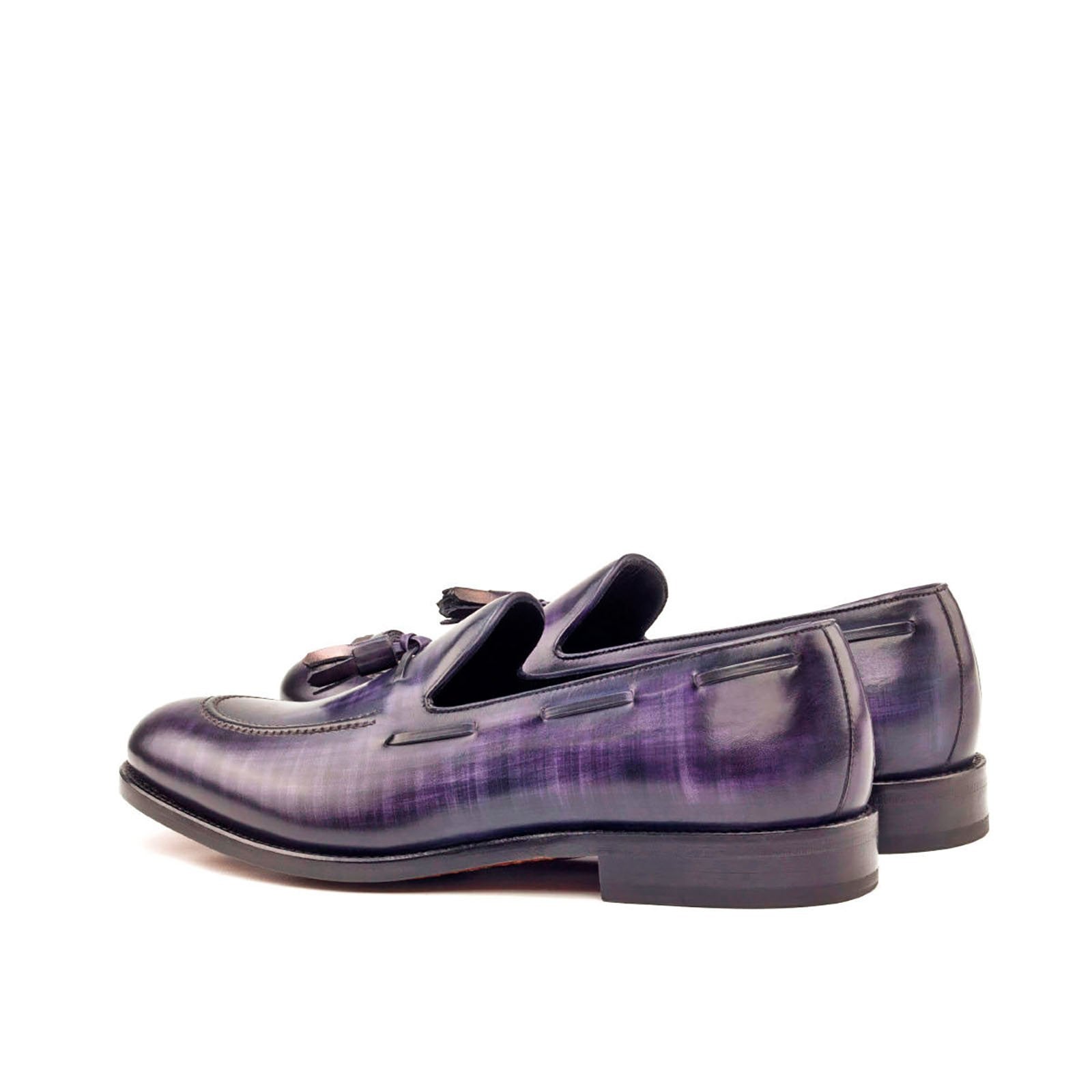 Ambrogio Men's Handmade Custom Made Shoes Purple & Denim Blue Patina Leather Tassels Loafers (AMB1147)