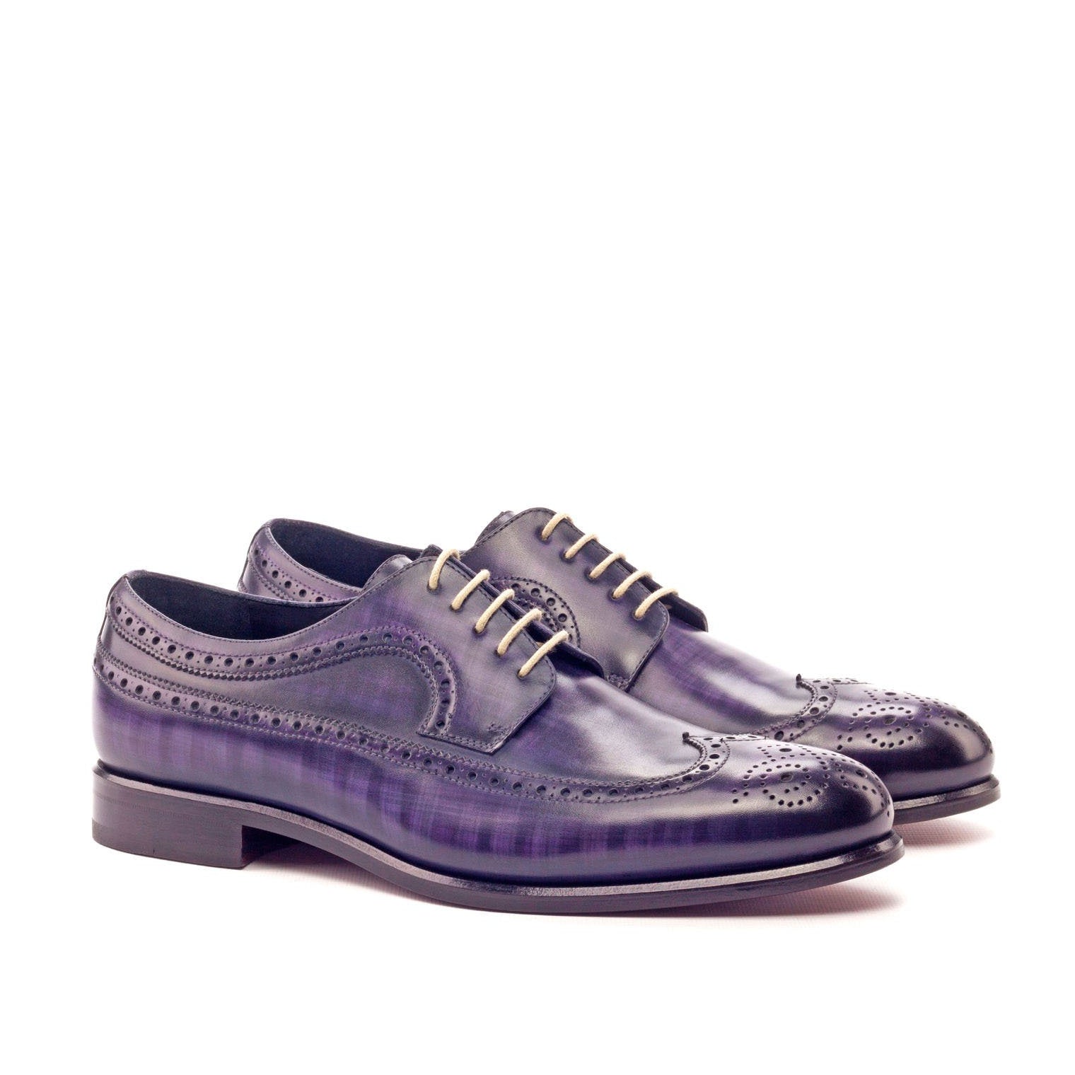 Ambrogio Men's Handmade Custom Made Shoes Purple Patina Leather Longwing Blucher Oxfords (AMB1180)