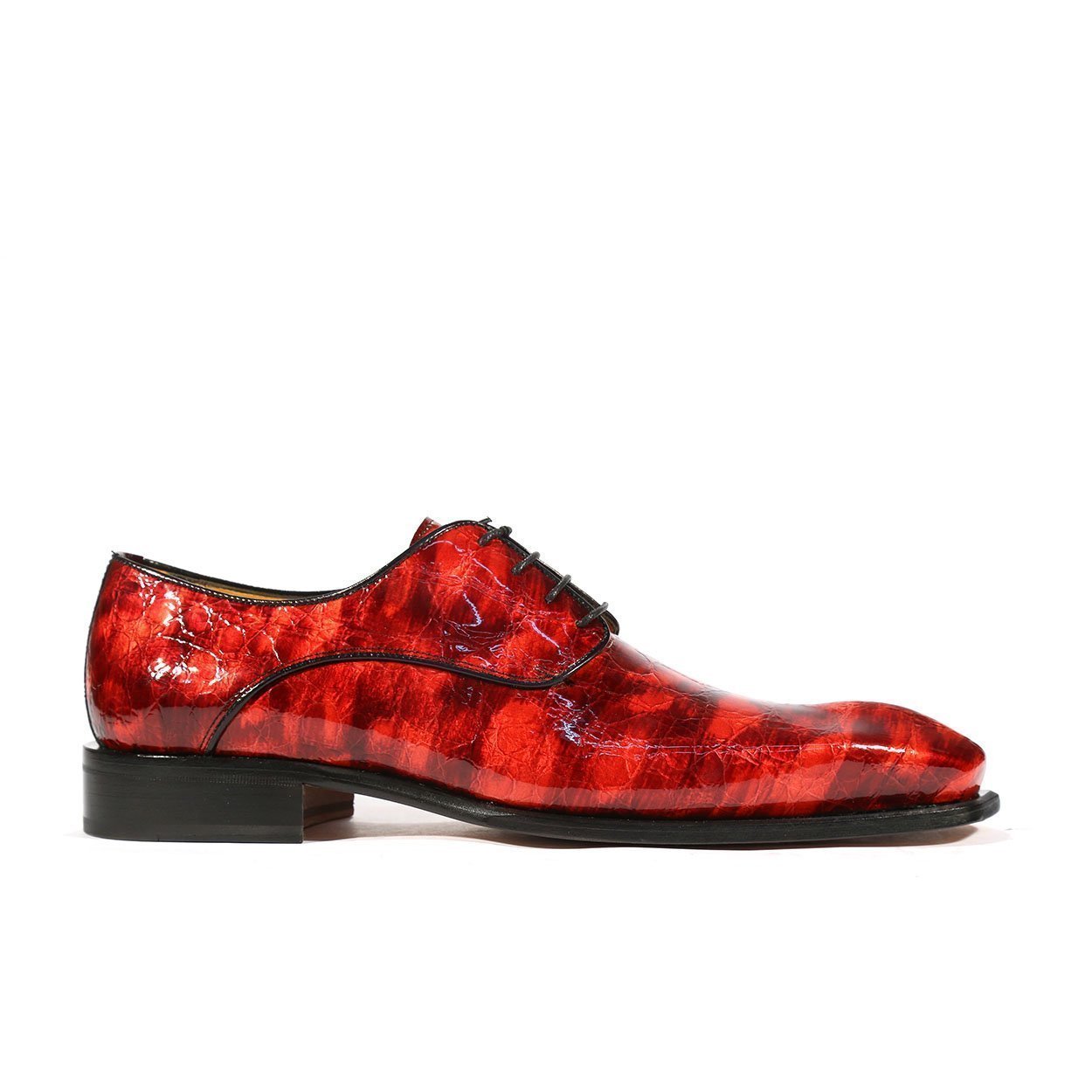 Ambrogio Men's Handmade Custom Made Shoes Red Crocodile Print / Calf-Skin Leather Derby Oxfords (AMBS1004)