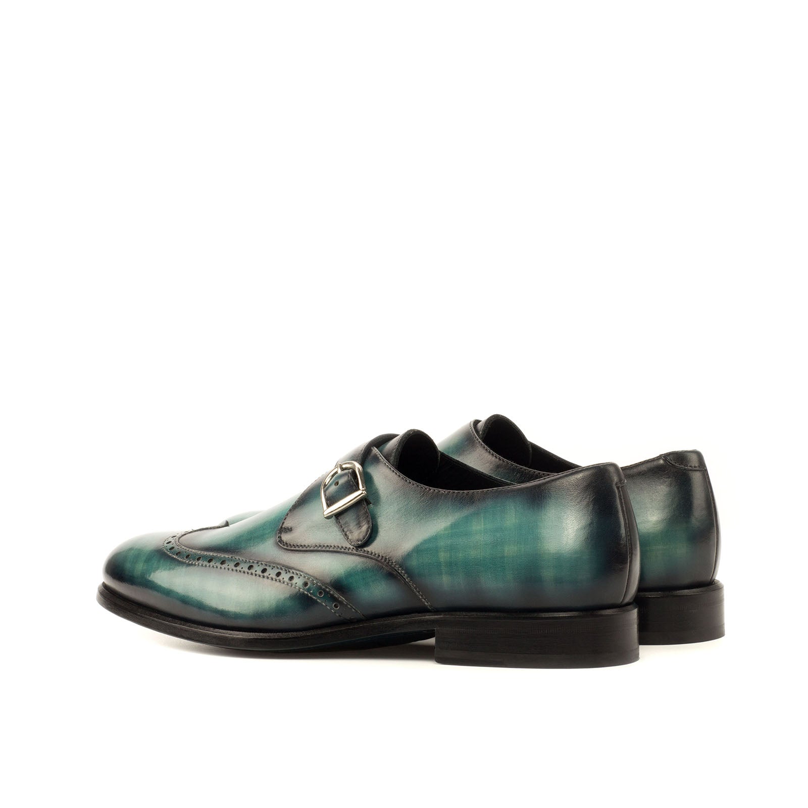 Ambrogio Men's Handmade Custom Made Shoes Turquoise Patina Leather Monk-Strap Loafers (AMB1149)