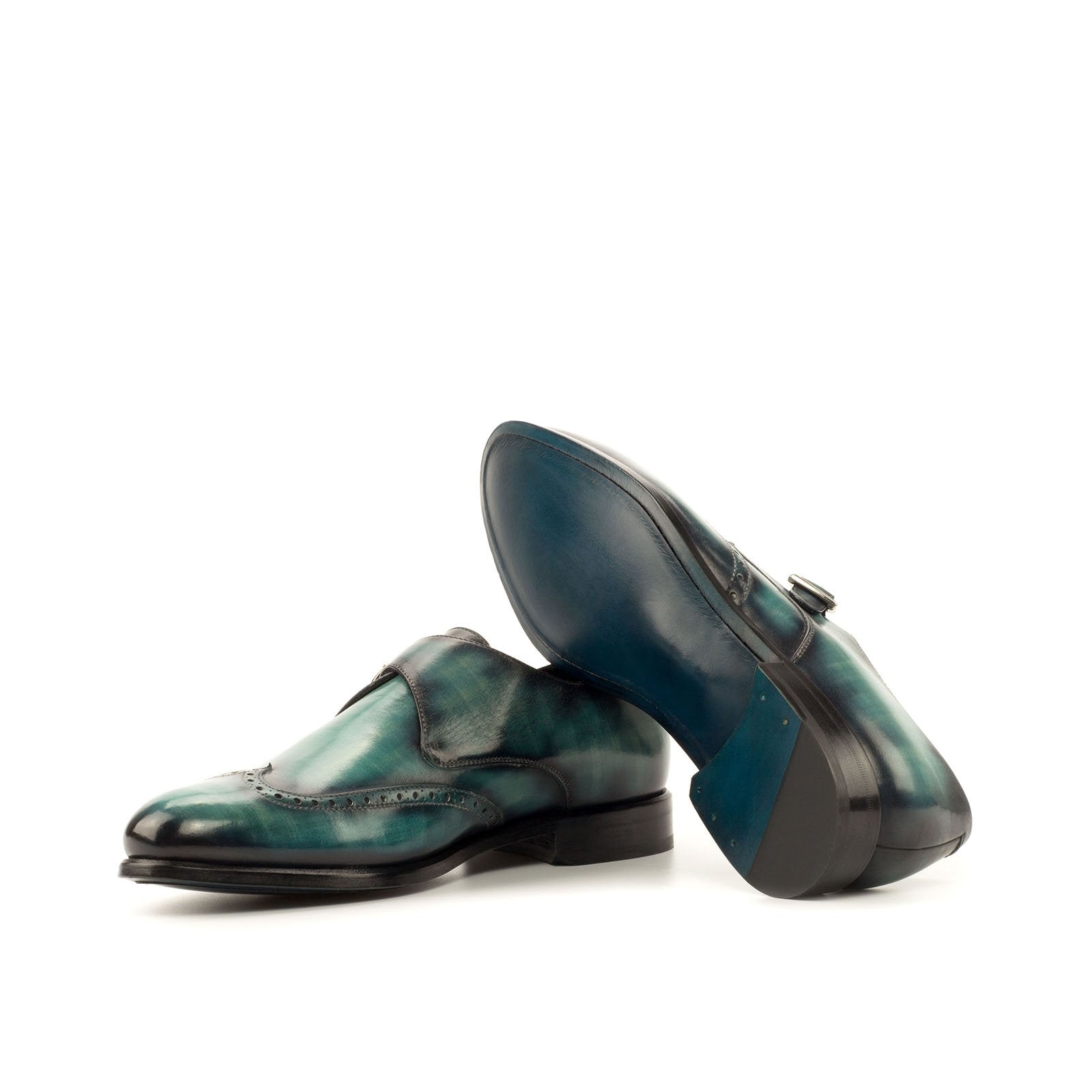 Ambrogio Men's Handmade Custom Made Shoes Turquoise Patina Leather Monk-Strap Loafers (AMB1149)