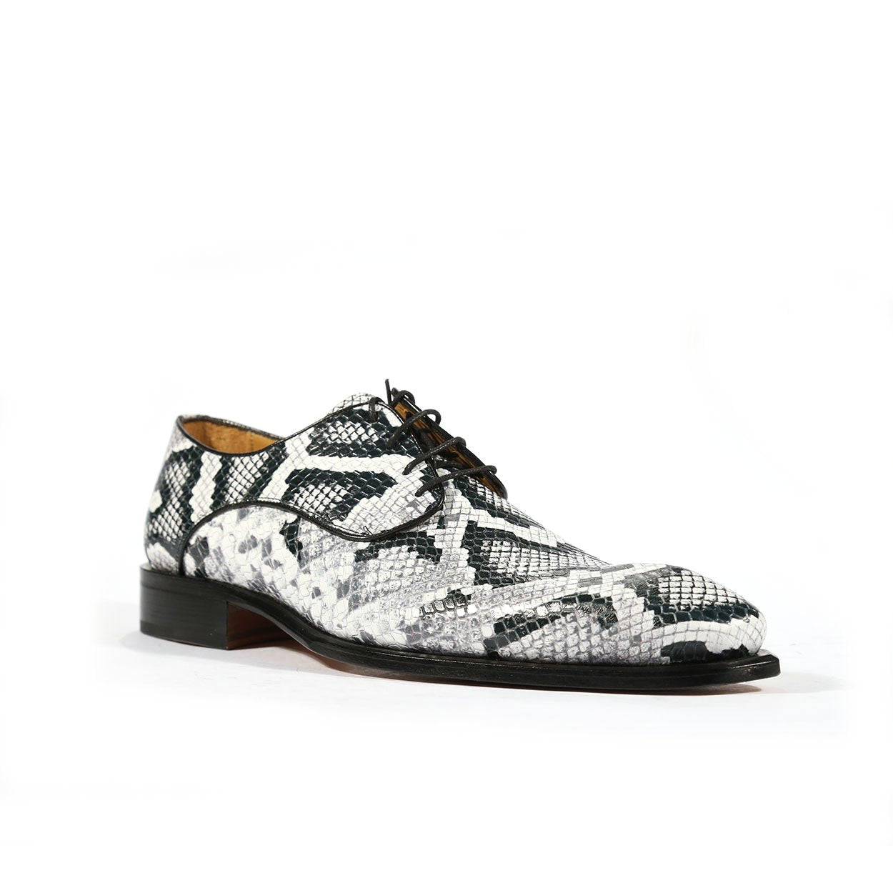 Ambrogio Men's Handmade Custom Made Shoes White & Green Python Print / Calf-Skin Leather Derby Oxfords (AMBS1000)