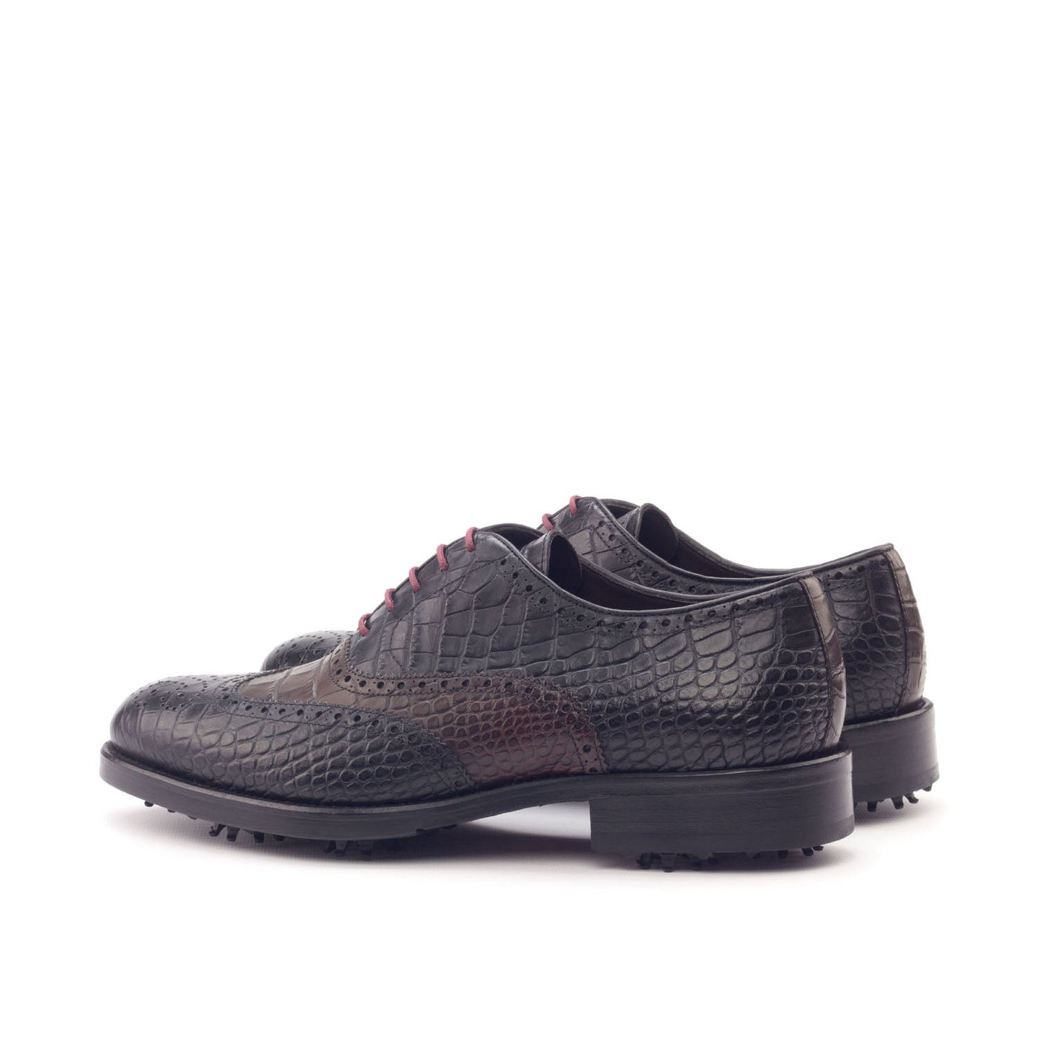 Ambrogio Men's Shoes Black & Dark Brown Crocodile Print / Calf-Skin Leather Brogue Oxfords (AMB2099)