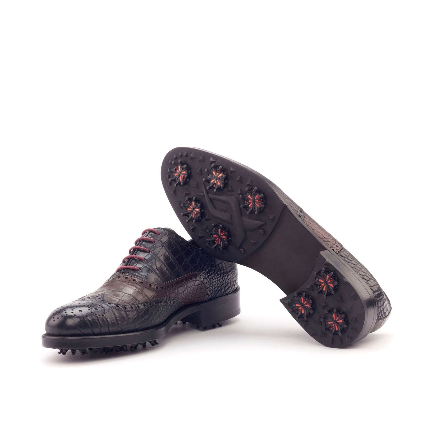 Ambrogio Men's Shoes Black & Dark Brown Crocodile Print / Calf-Skin Leather Brogue Oxfords (AMB2099)