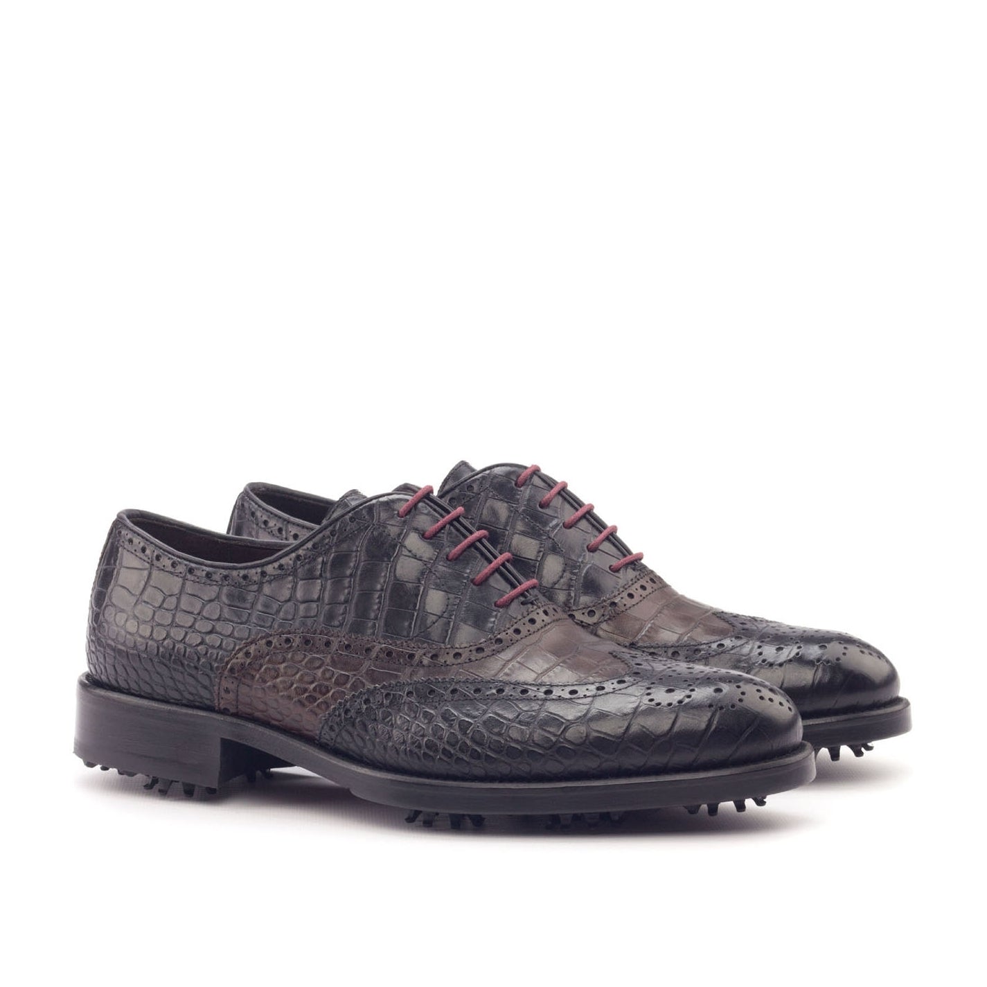 Ambrogio Men's Shoes Black & Dark Brown Crocodile Print / Calf-Skin Leather Brogue Oxfords (AMB2099)