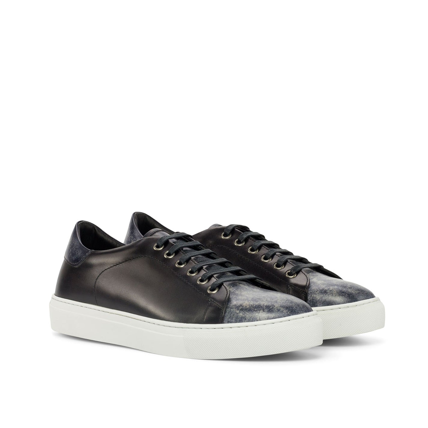 Ambrogio Men's Shoes Black & Gray Patina / Calf-Skin Leather Trainer Sneakers (AMB2101)