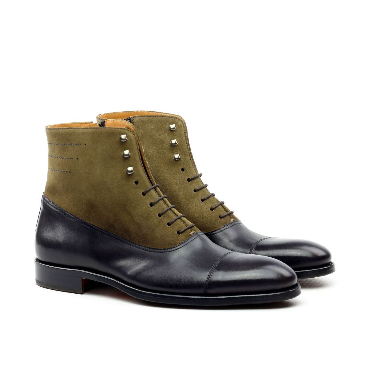 Ambrogio Men's Shoes Black & Green Suede / Calf-Skin Leather Cap-Toe Boots (AMB2028-RTW)