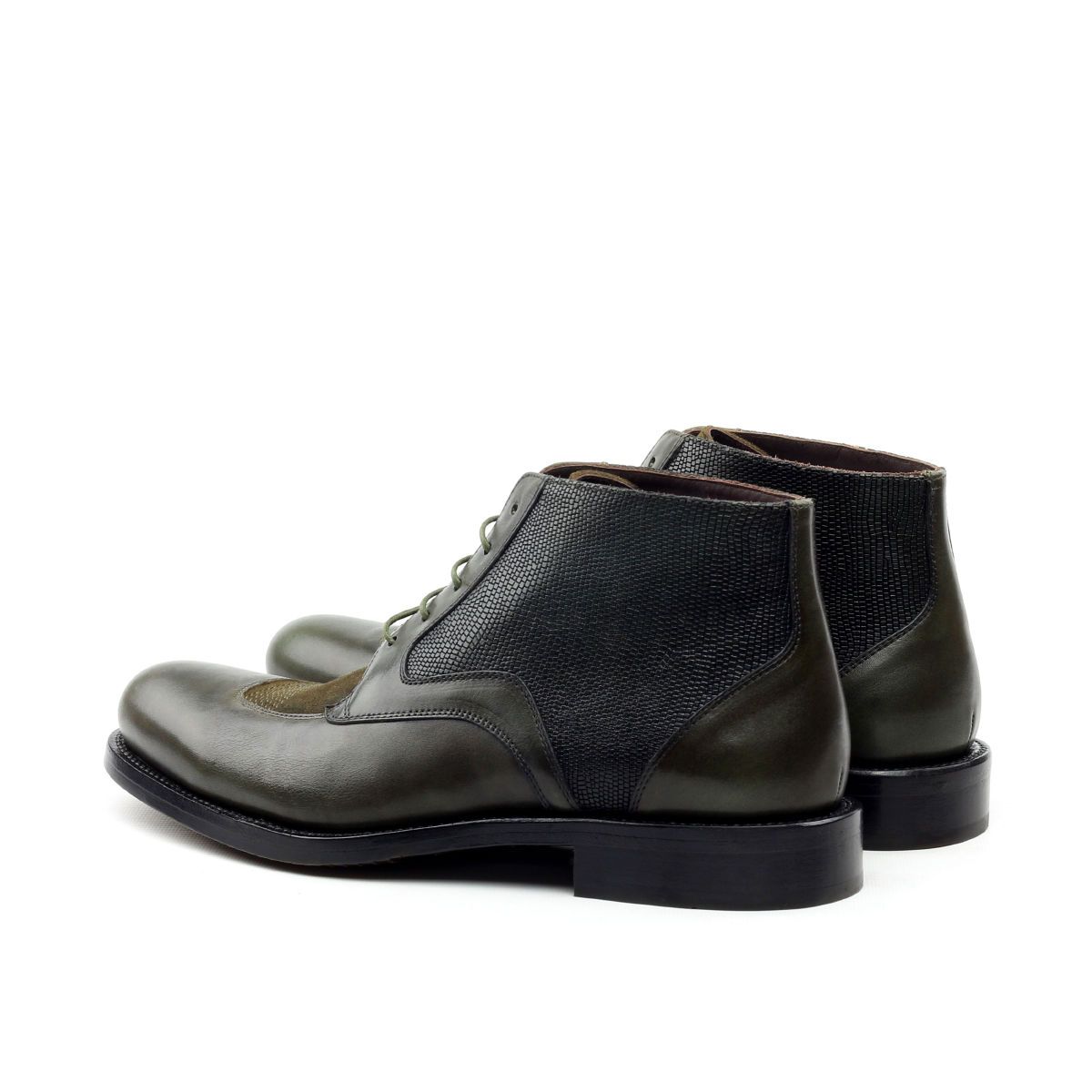 Ambrogio Men's Shoes Black & Green Texture Print / Suede / Calf-Skin Leather Chukka Boots (AMB2030-RTW)