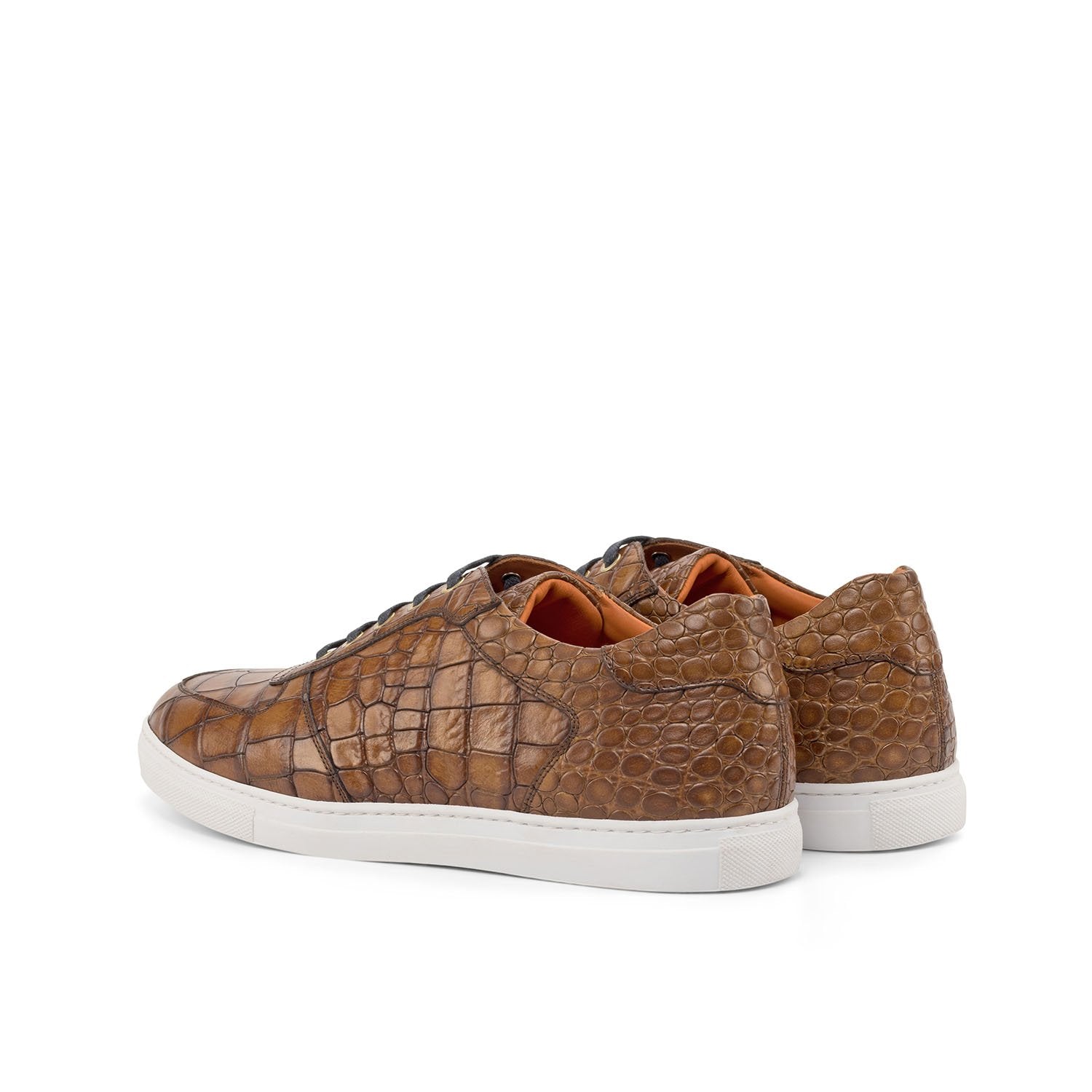 Ambrogio Men's Shoes Brown Crocodile Print / Calf-Skin Leather Casual Trainer Sneakers (AMB2056)