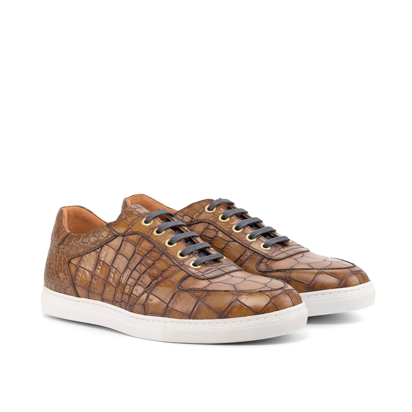 Ambrogio Men's Shoes Brown Crocodile Print / Calf-Skin Leather Casual Trainer Sneakers (AMB2056)