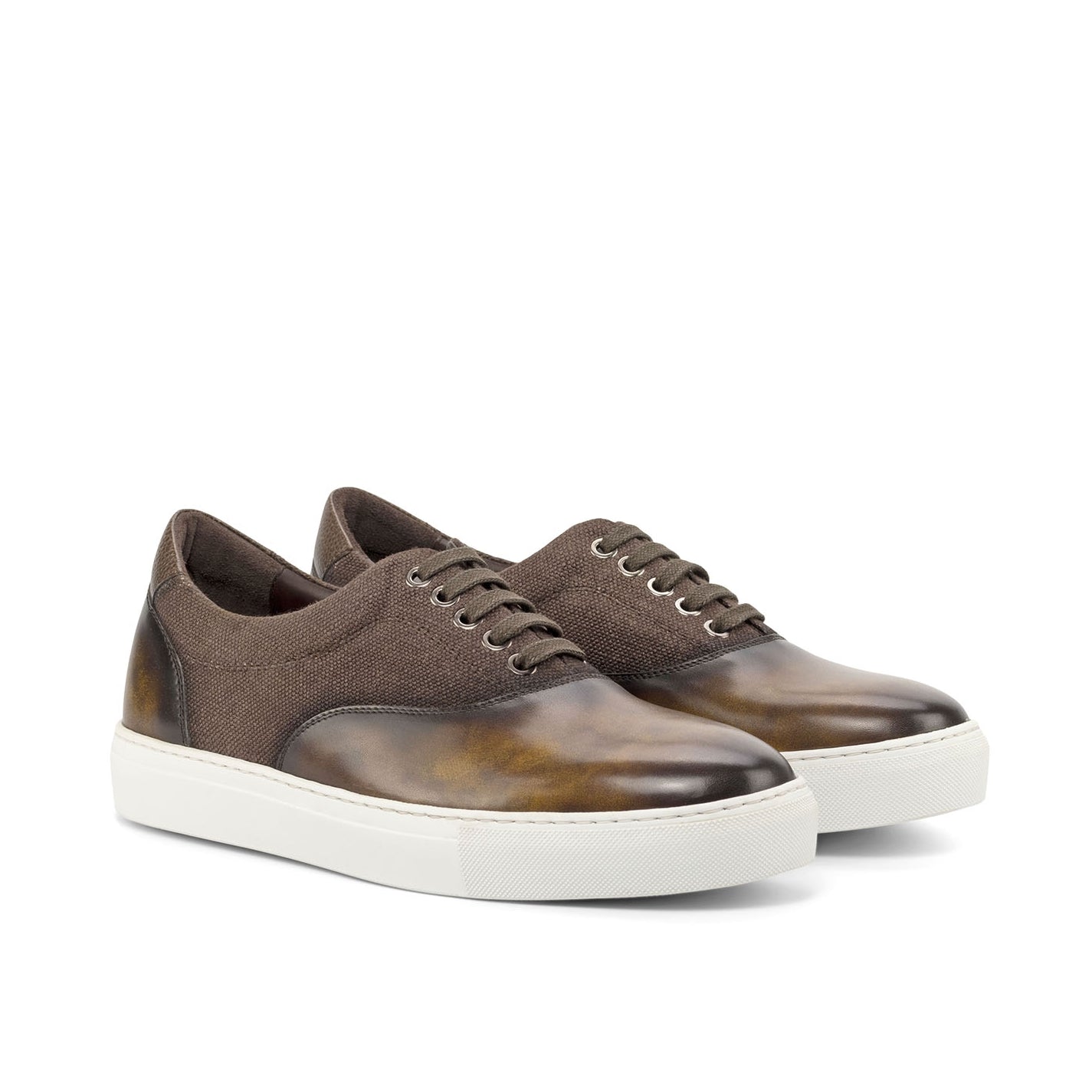 Ambrogio Men's Shoes Brown & Tobacco Linen / Full Grain/ Patina Leather Casual Sneakers (AMB2062)