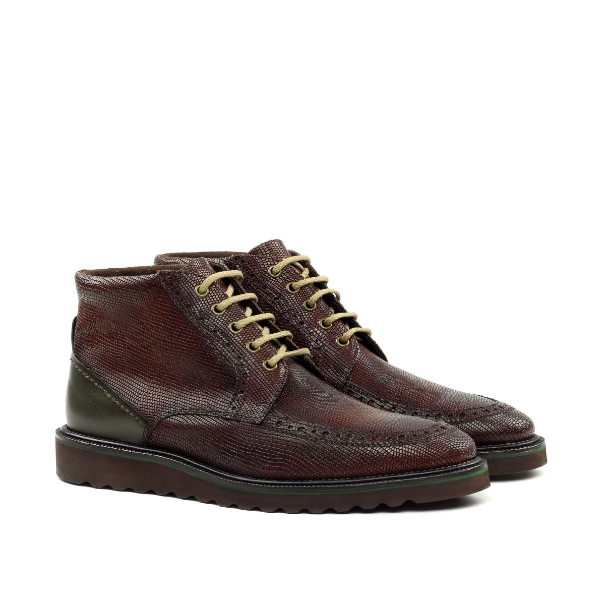 Ambrogio Men's Shoes Cherry & Green Lizard Print / Calf-Skin Leather Chukka Boots (AMB2017-RTW)