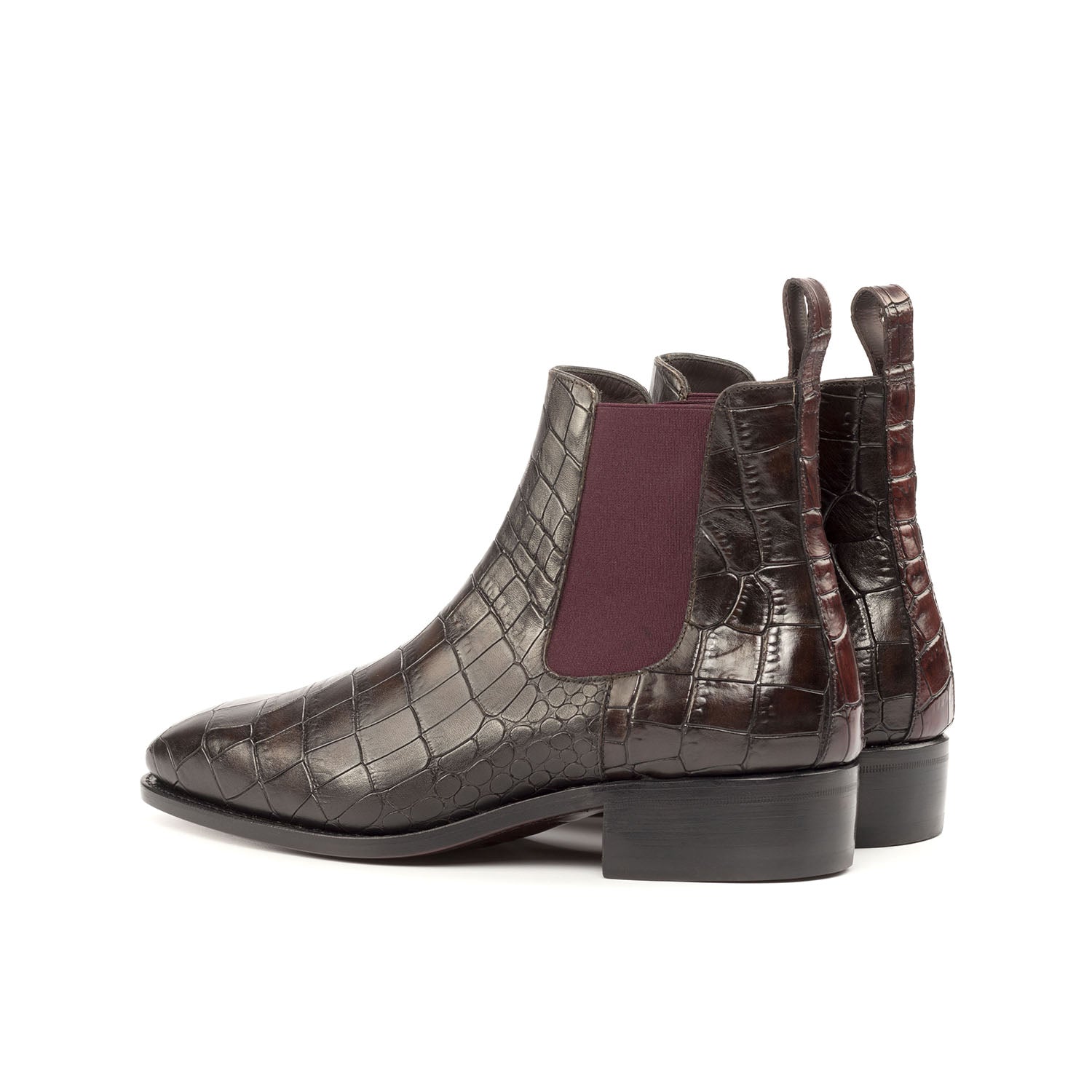 Ambrogio Men's Shoes Dark Brown & Burgundy Crocodile Print / Calf-Skin Leather Chelsea Boots (AMB2082)