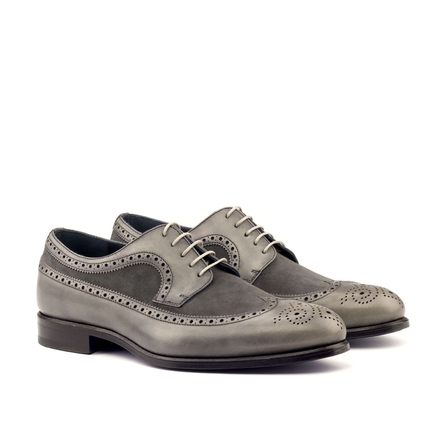 Ambrogio Men's Shoes Gray Suede / Full Grain / Calf-Skin Leather Wingtip Oxfords (AMB2095)