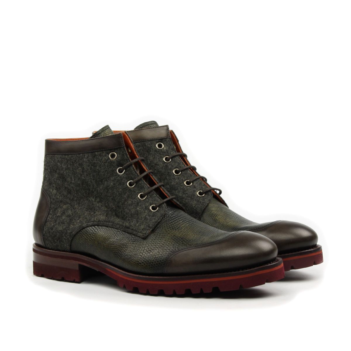 Ambrogio Men's Shoes Green & Gray Lizard Print / Fabric / Calf-Skin Leather Chukka Boots (AMB2044-RTW)