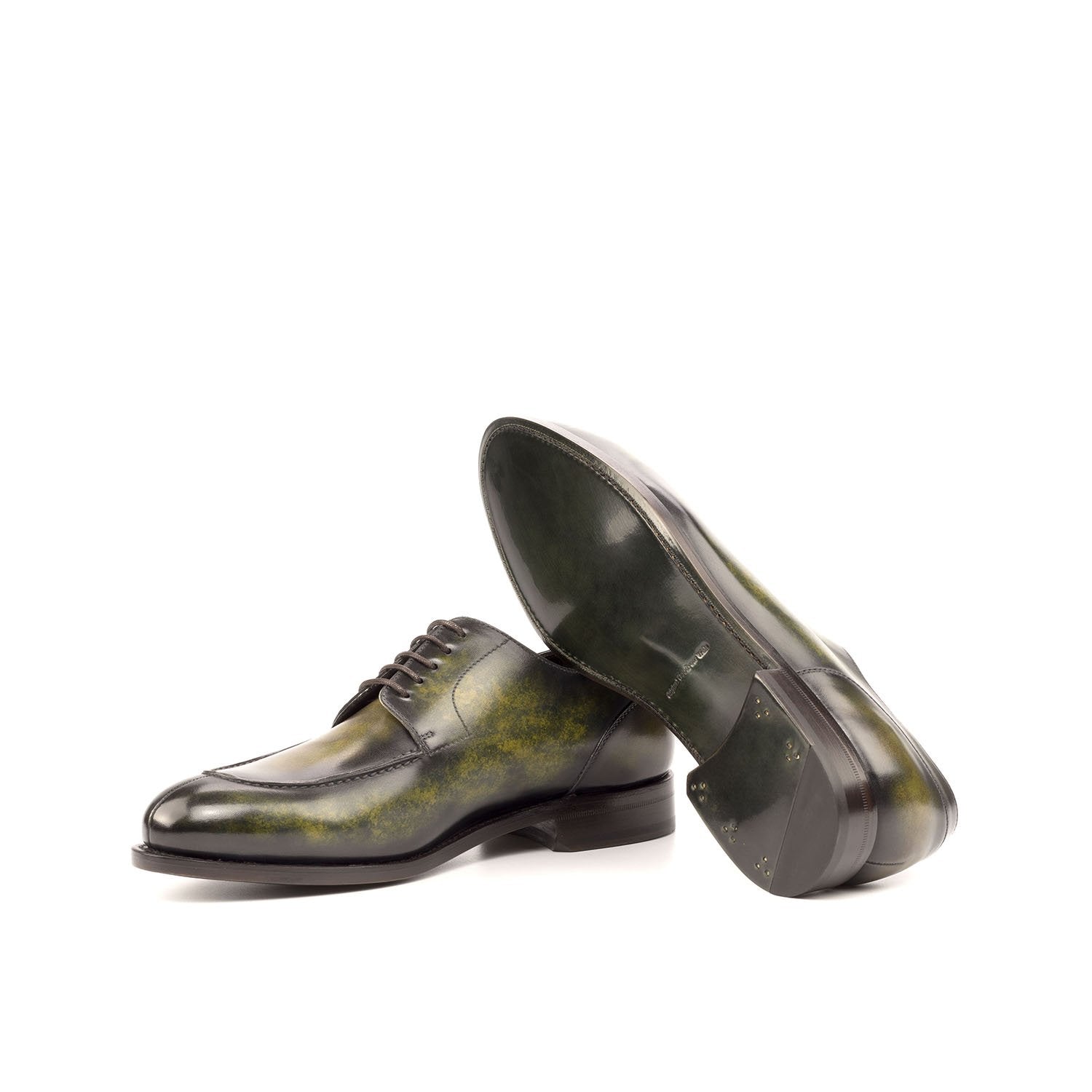 Ambrogio Men's Shoes Khaki Green Patina Leather Derby Oxfords (AMB2060)