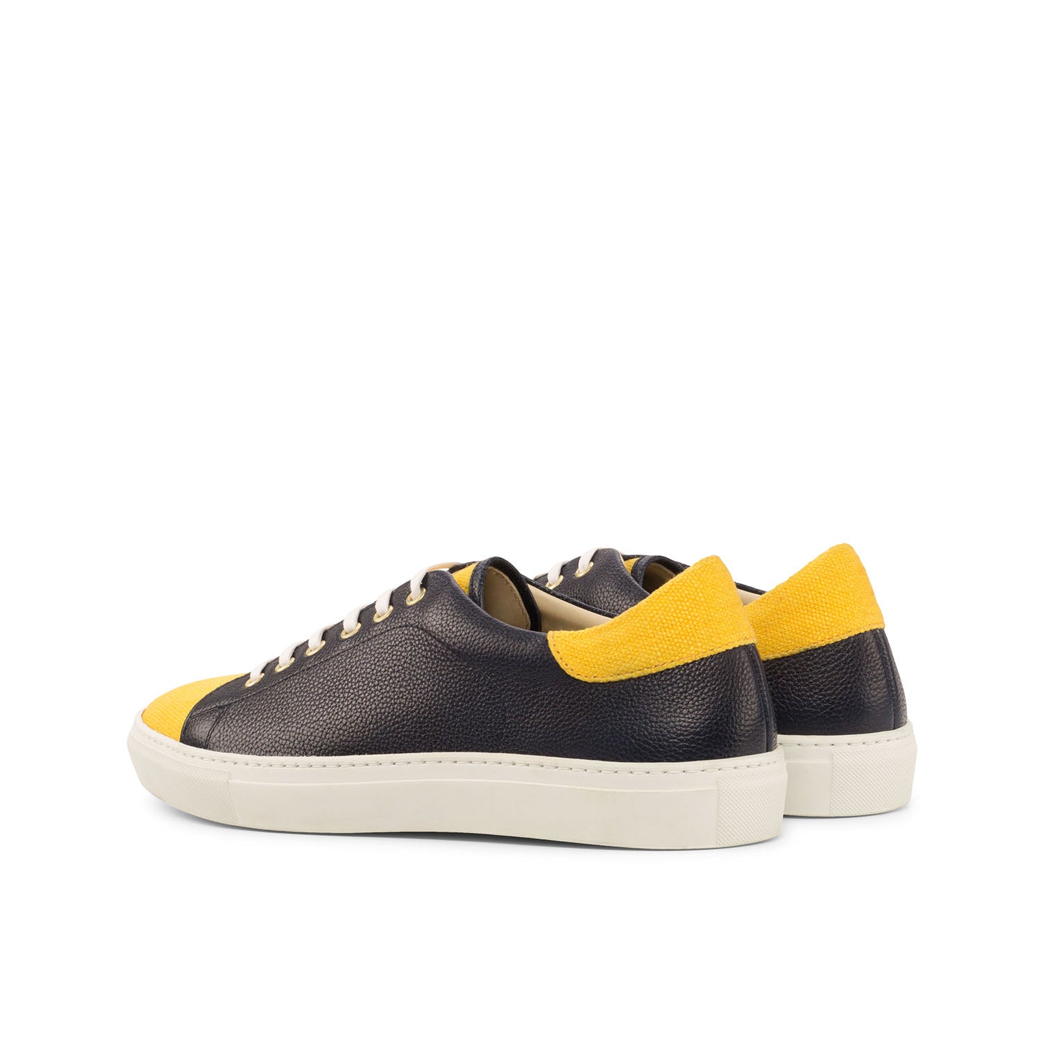 Ambrogio Men's Shoes Mustard & Navy Linen Fabric / Full Grain Leather Trainer Sneakers (AMB2090)