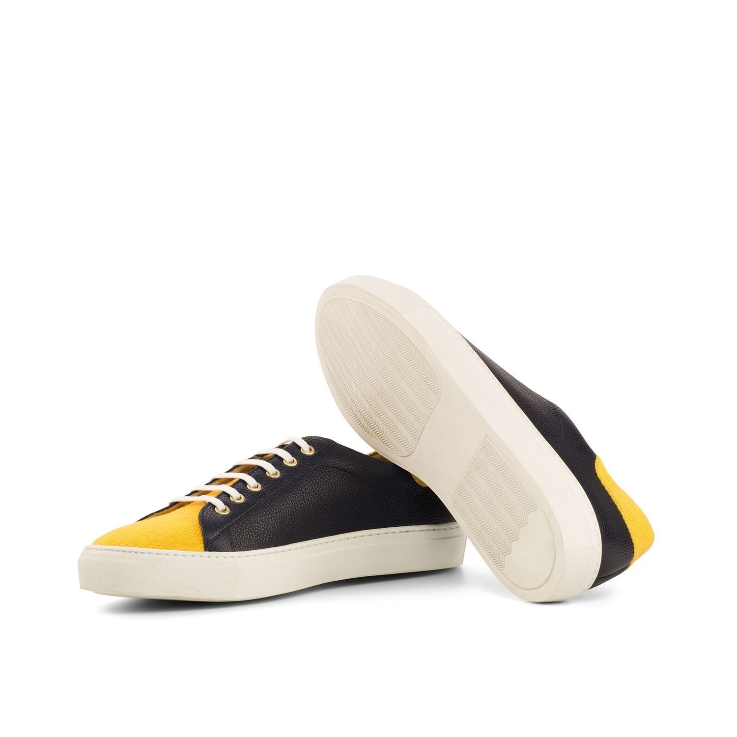 Ambrogio Men's Shoes Mustard & Navy Linen Fabric / Full Grain Leather Trainer Sneakers (AMB2090)