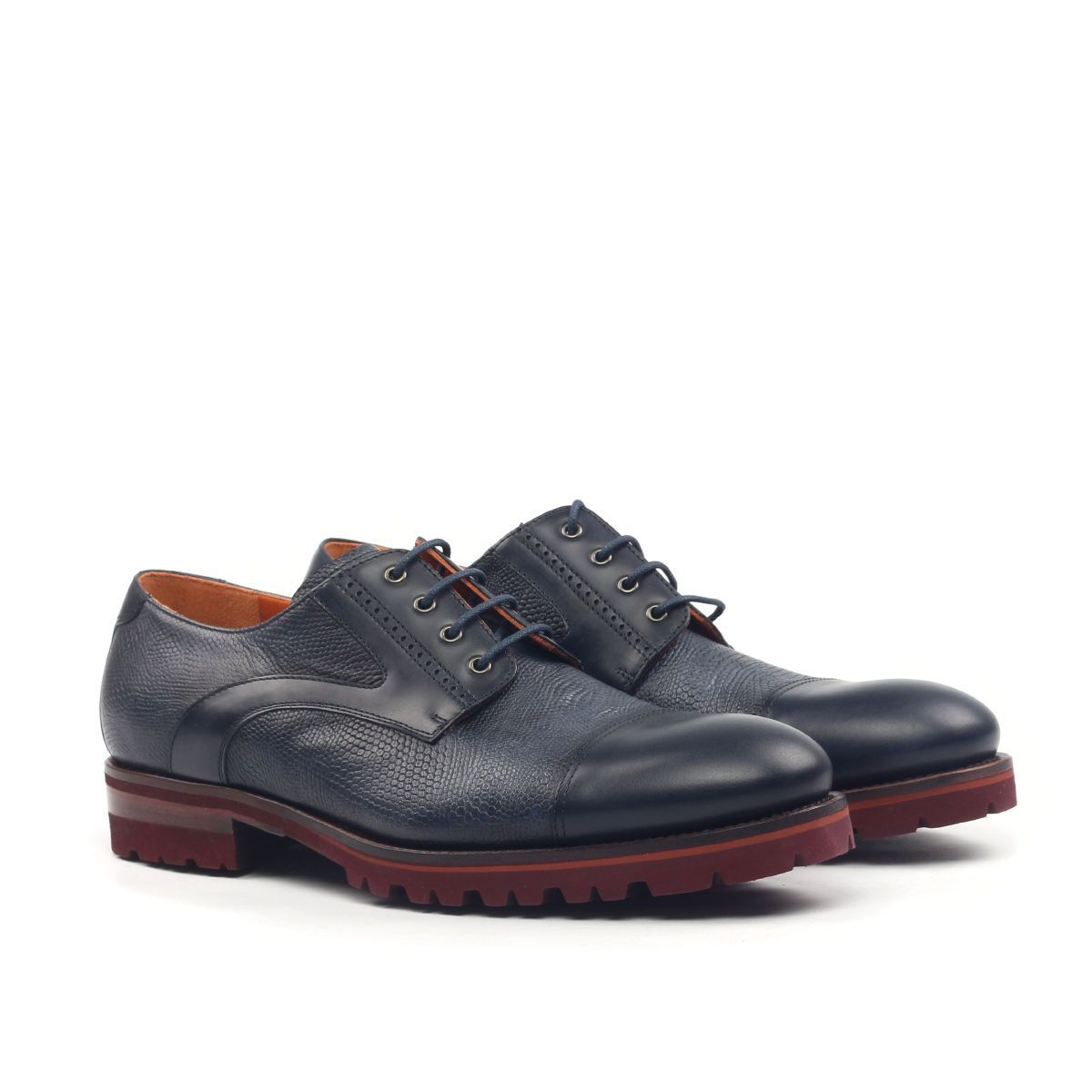 Ambrogio Men's Shoes Navy Nappa / Calf-Skin Leather Cap-Toe Derby Oxfords (AMB2034-RTW)