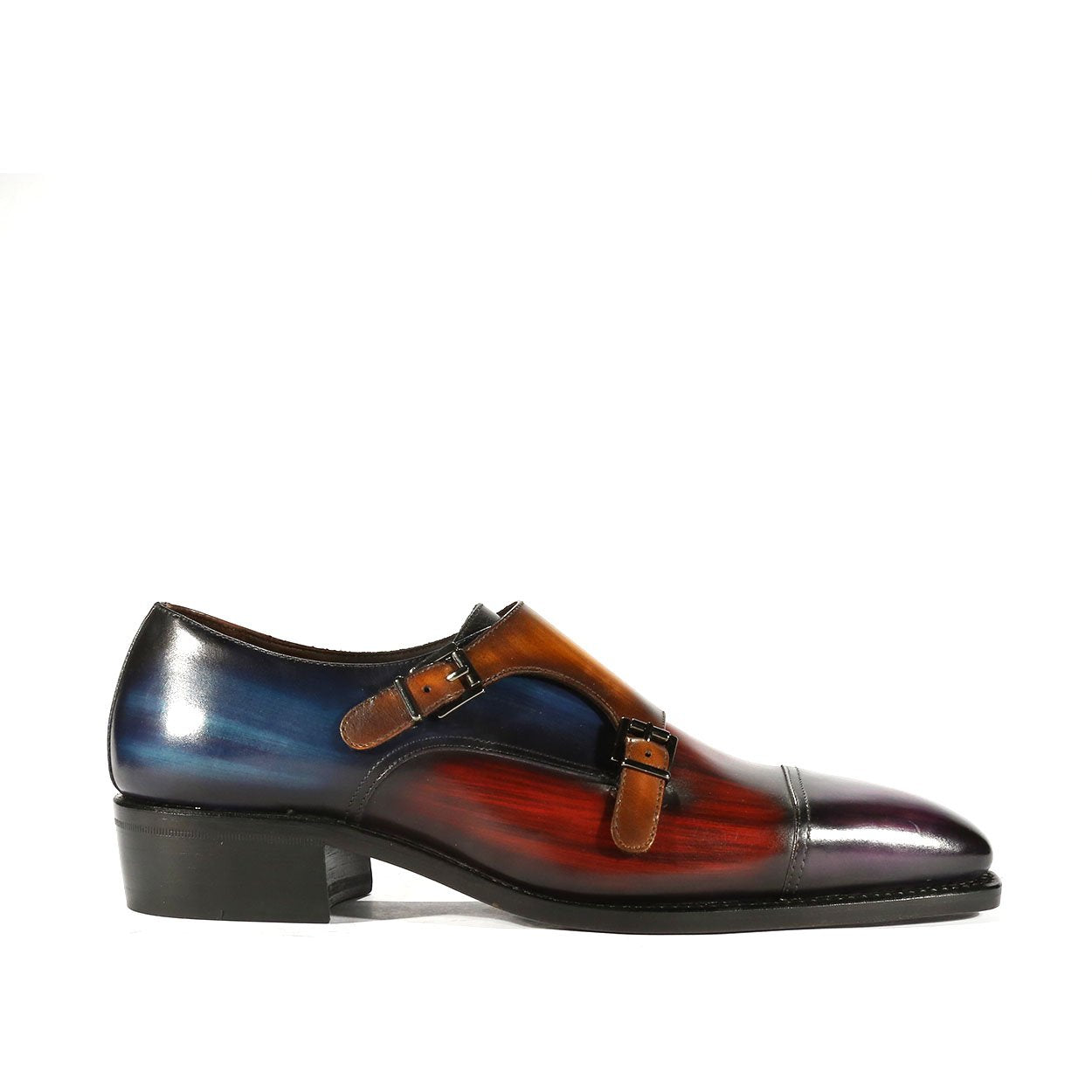 Ambrogio Men's Shoes Purple, Brown, Navy & Camel Patina Leather Monk-Straps Loafers (AMBXS1000)