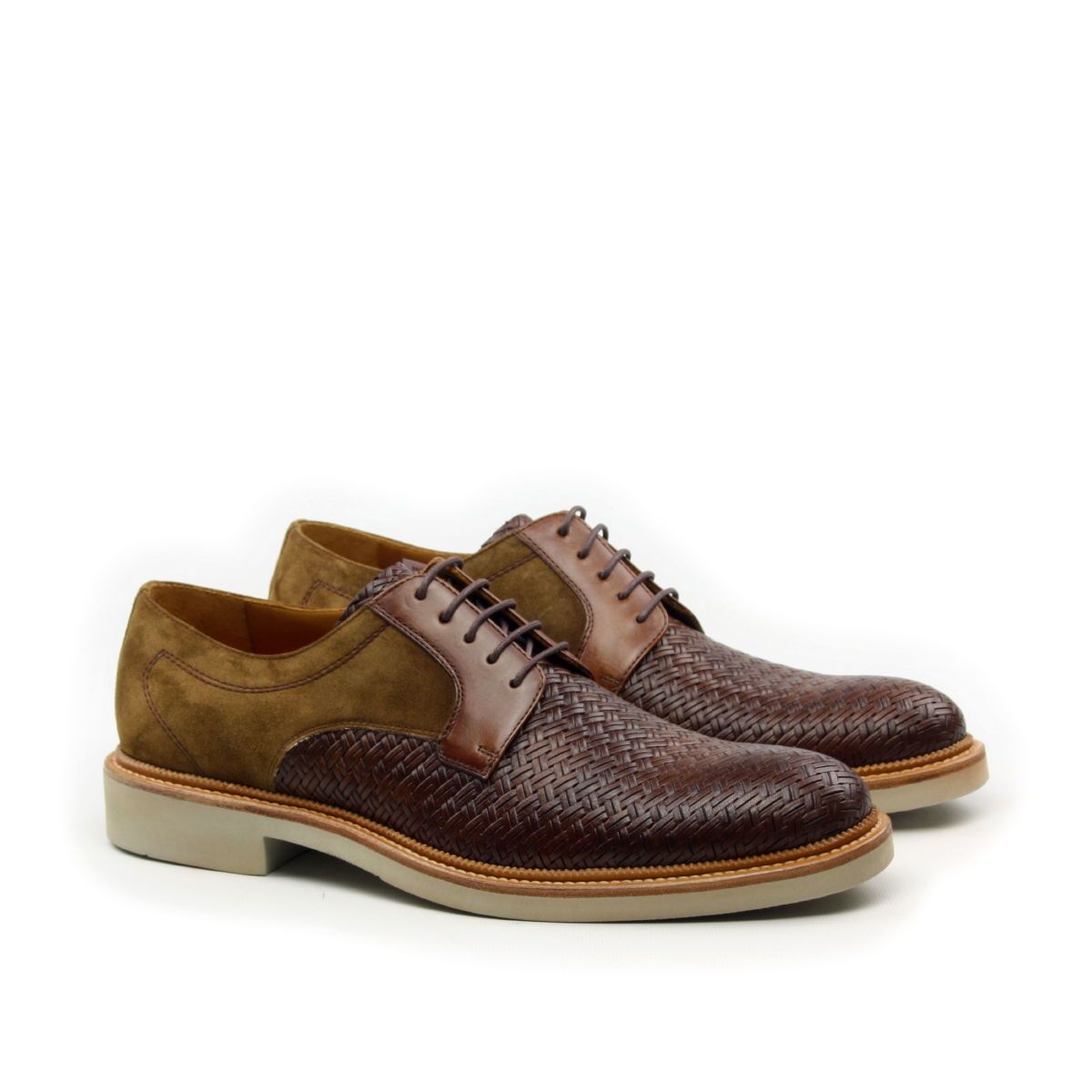 Ambrogio Men's Shoes Two-Tone Brown Woven / Suede Leather Derby Oxfords (AMB2019-RTW)