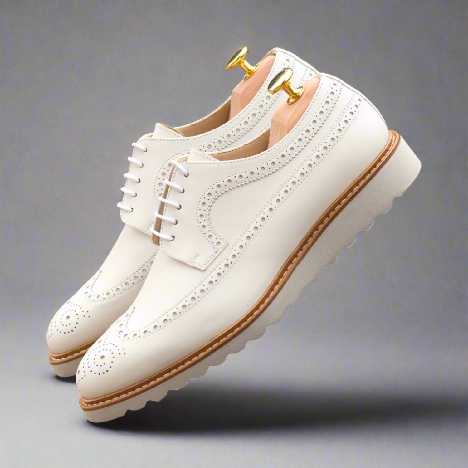 Ambrogio Men's Shoes White Calf-Skin Leather Wingtip Oxfords (AMB2069)