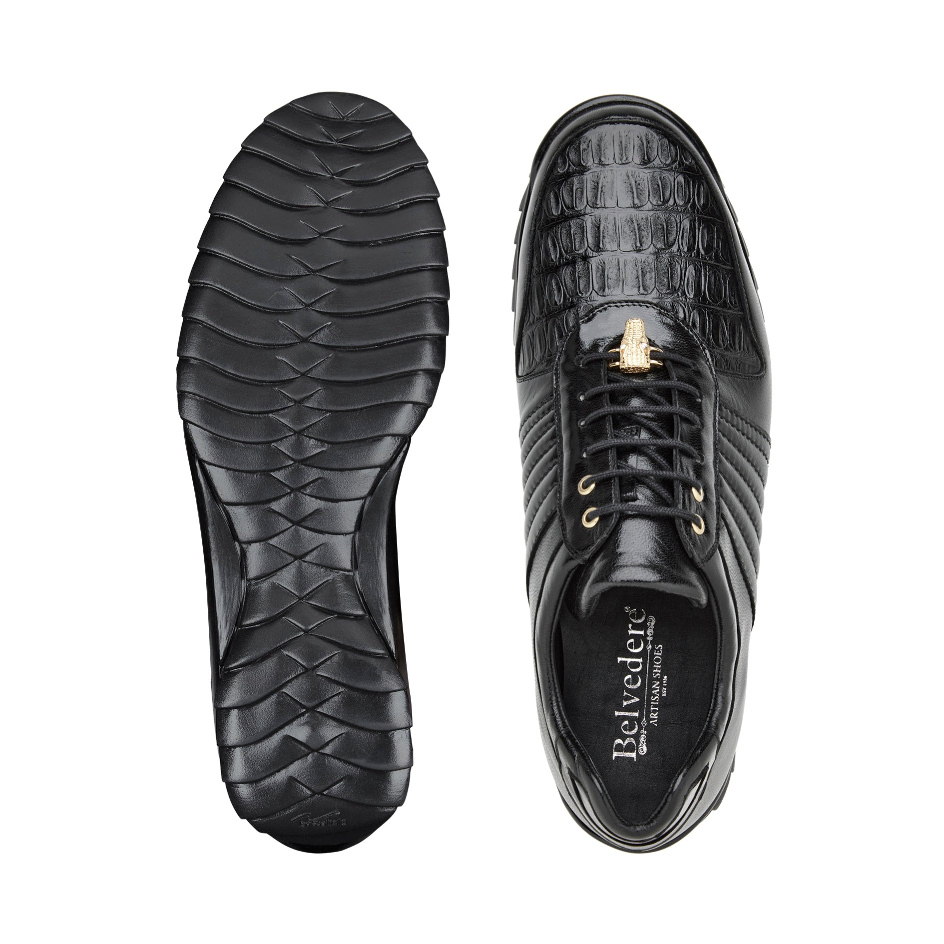 Belvedere Astor 33599 Men's Shoes Black Exotic Crocodile / Calf-Skin Leather Casual Sneakers (BV3092)