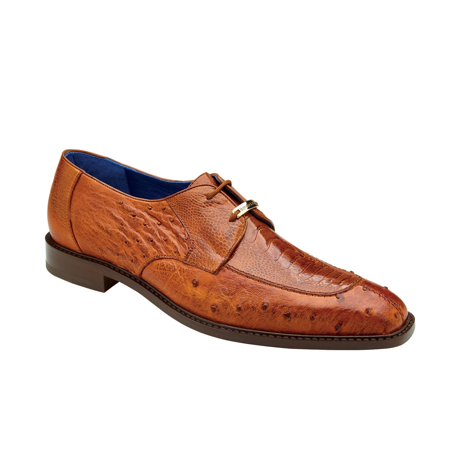 Belvedere Bolero R43 Men's Shoes Antique Almond Brown Exotic Genuine Ostrich Split-Toe Derby Oxfords (BV3069)