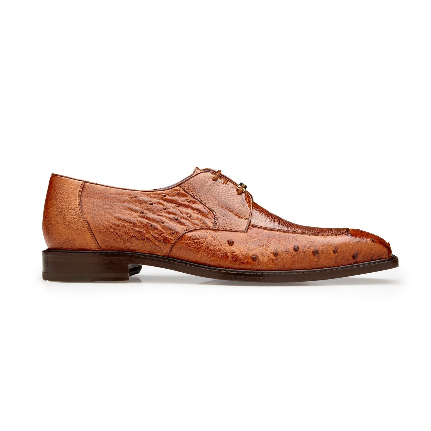 Belvedere Bolero R43 Men's Shoes Antique Almond Brown Exotic Genuine Ostrich Split-Toe Derby Oxfords (BV3069)