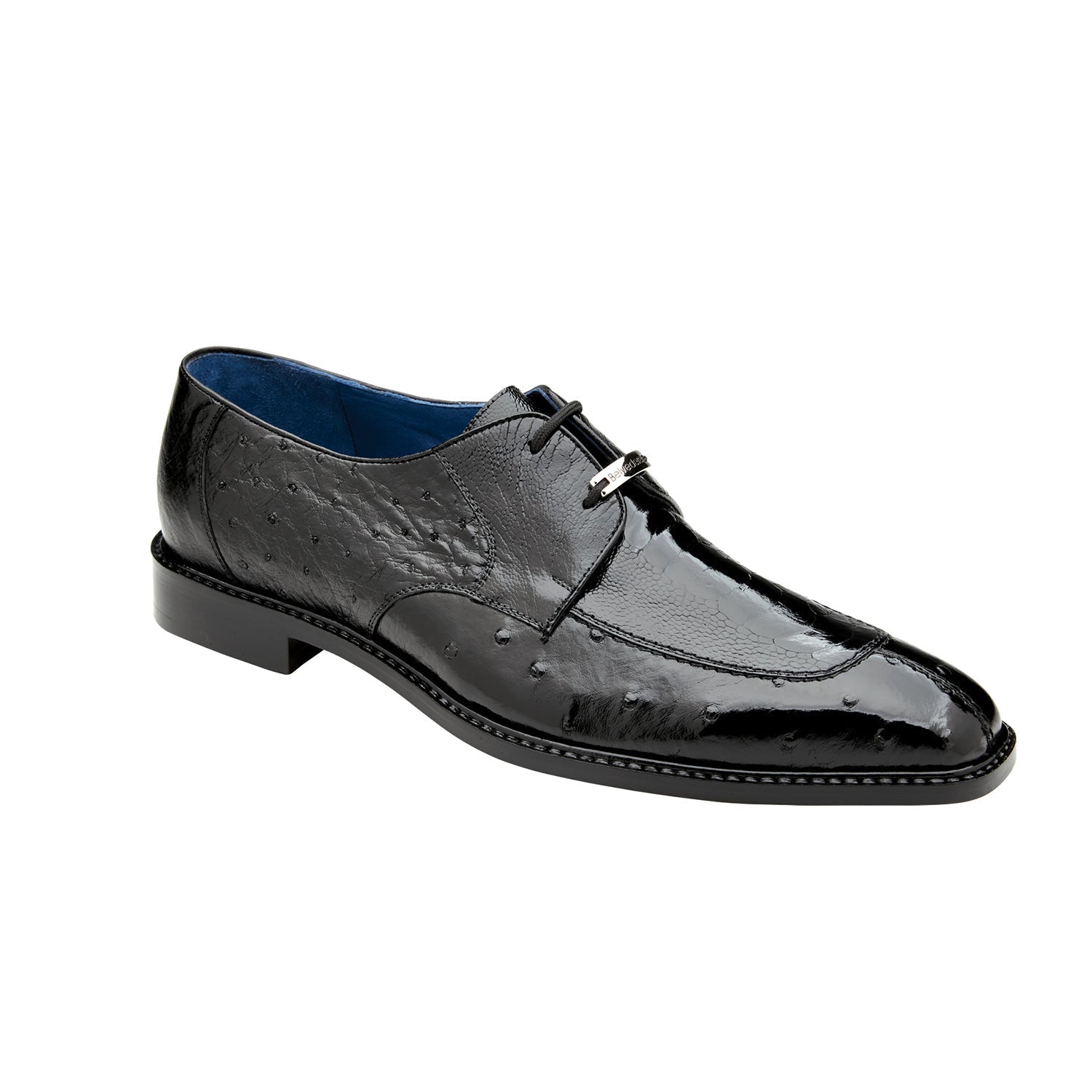 Belvedere Bolero R43 Men's Shoes Black Exotic Genuine Ostrich Split-Toe Derby Oxfords (BV3070)