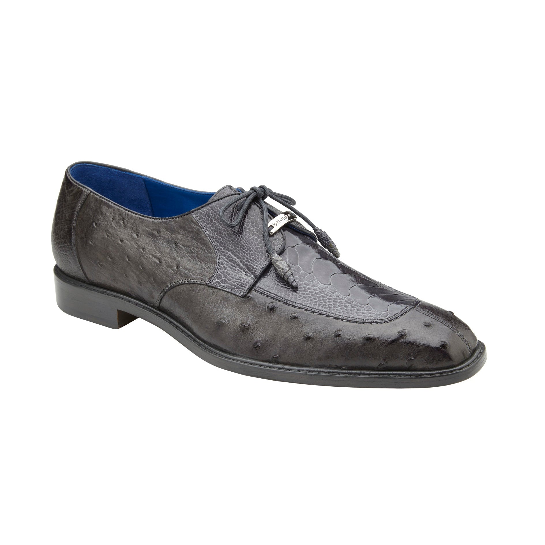 Belvedere Bolero R43 Men's Shoes Gray Exotic Genuine Ostrich Split-Toe Derby Oxfords (BV3095)