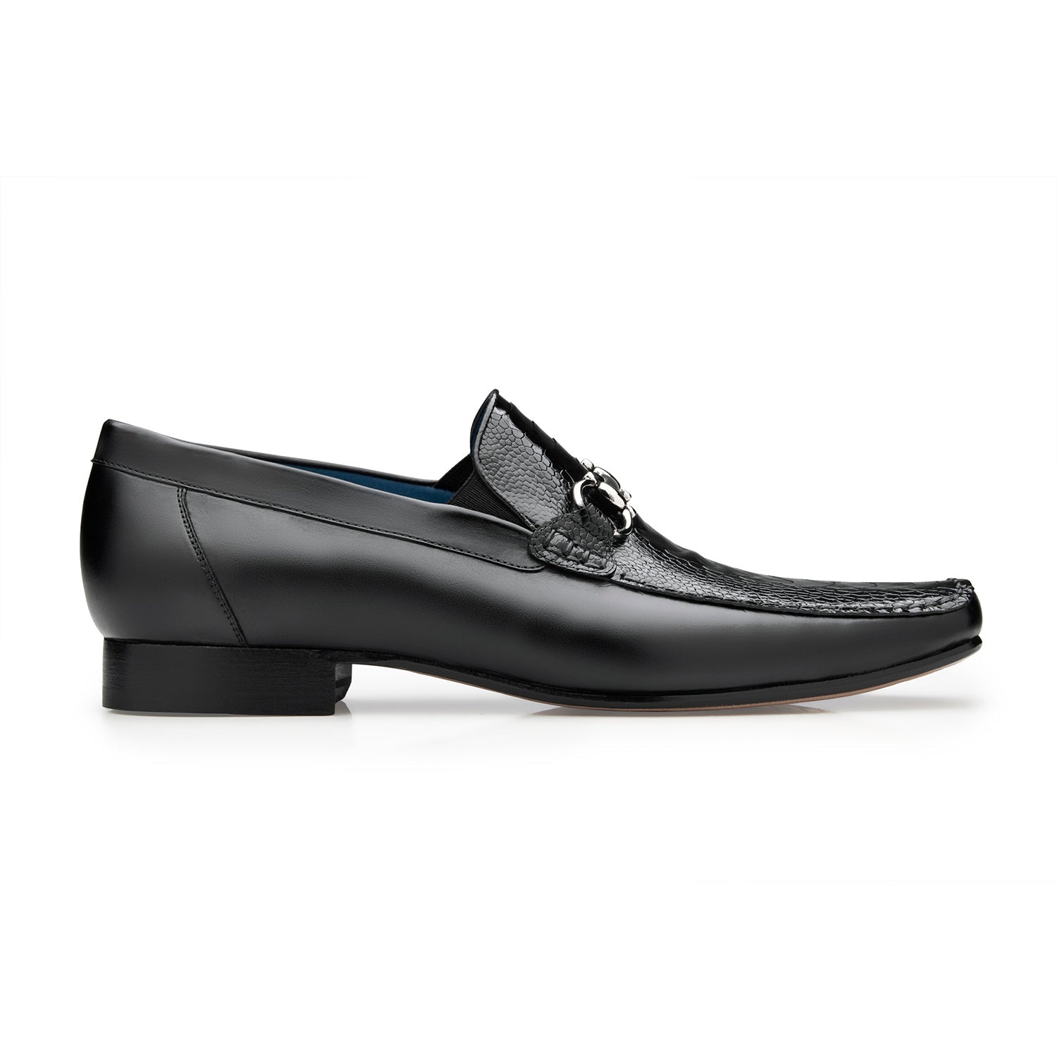 Belvedere Bruno 1026 Men's Shoes Black Exotic Ostrich / Calf-Skin Leather Horsebit Split-Toe Loafers (BV3072)