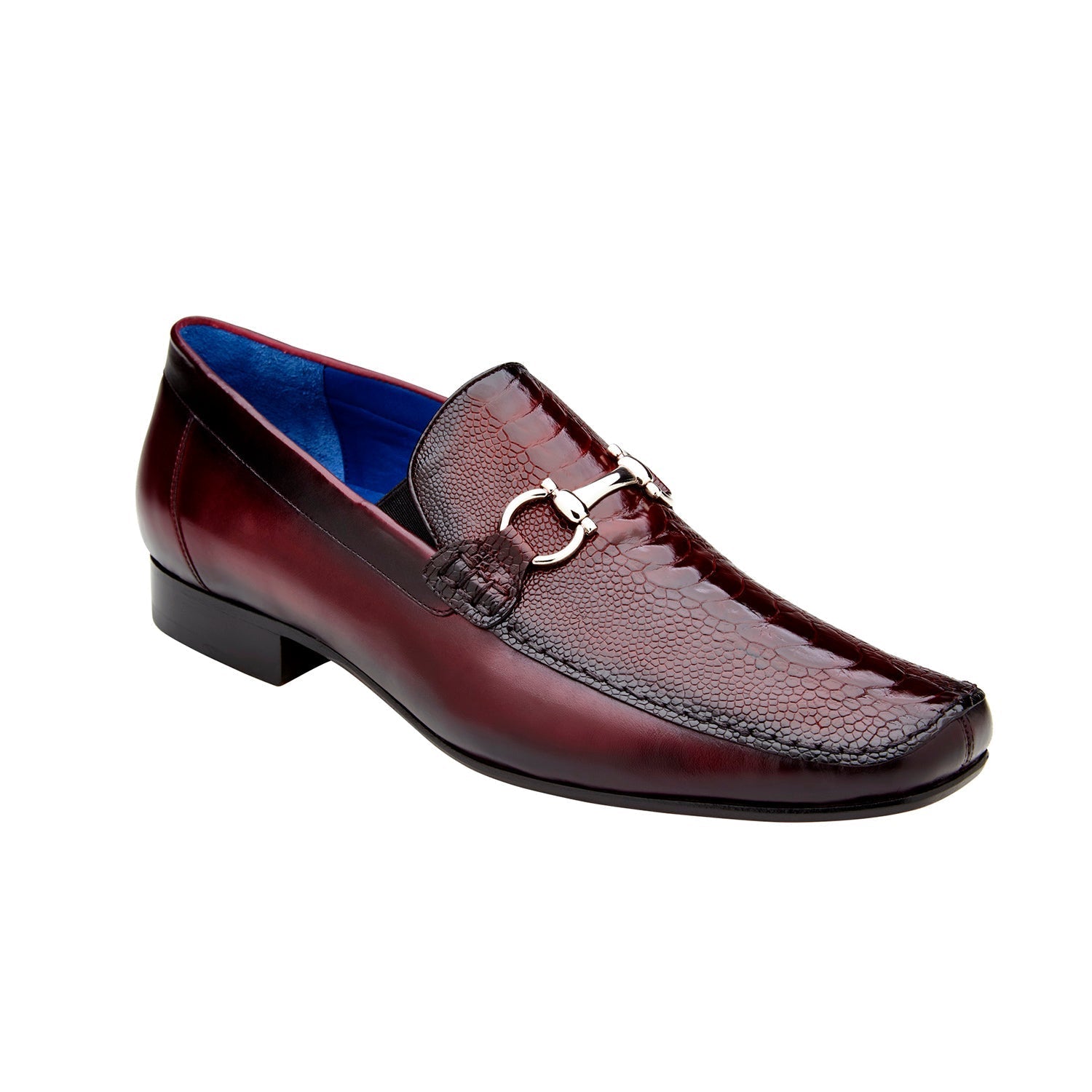 Belvedere Bruno 1026 Men's Shoes Dark Burgundy Exotic Ostrich / Calf-Skin Leather Horsebit Split-Toe Loafers (BV3073)