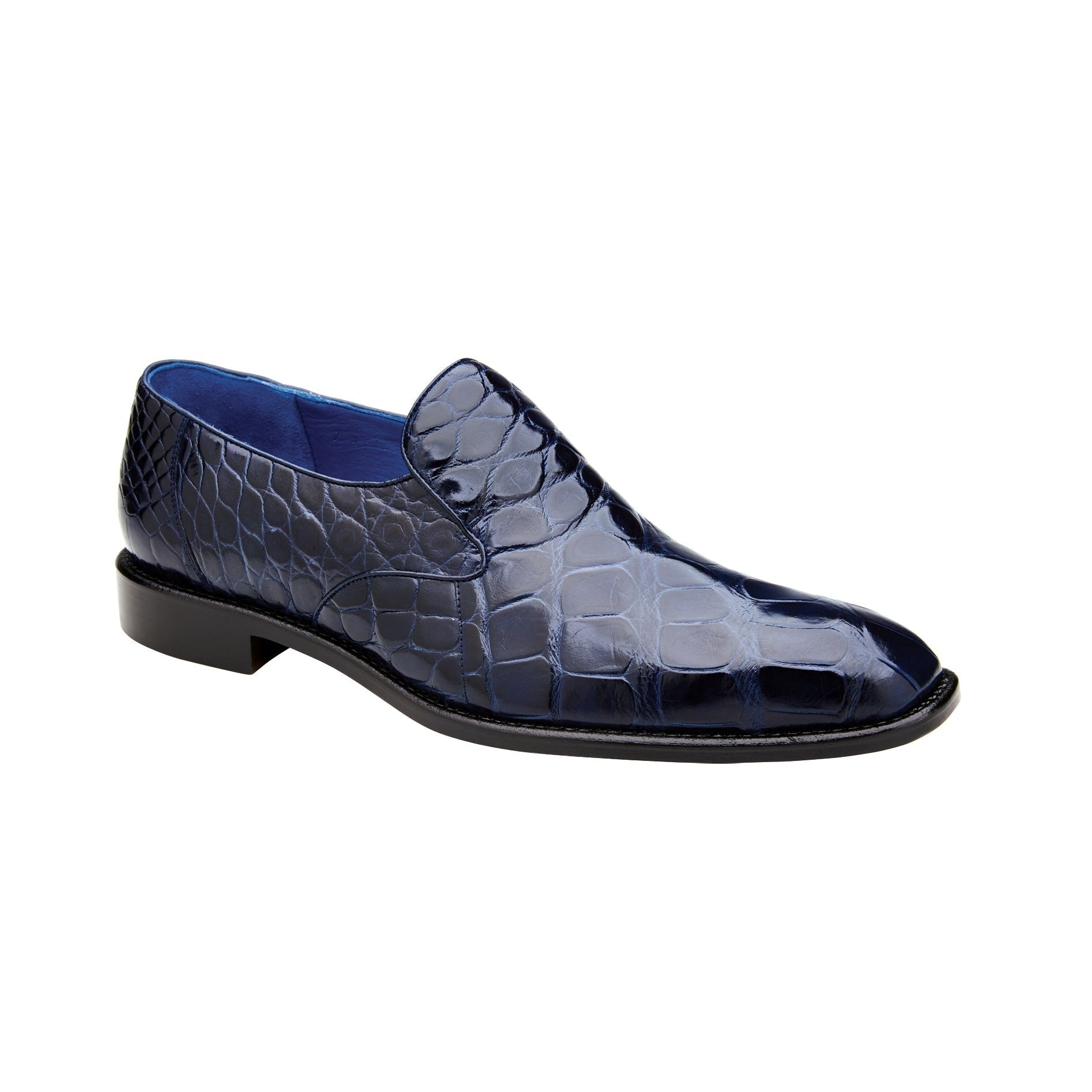 Belvedere Genova R53 Men's Designer Shoes Navy Exotic Alligator Slip-On Loafers (BV3102)