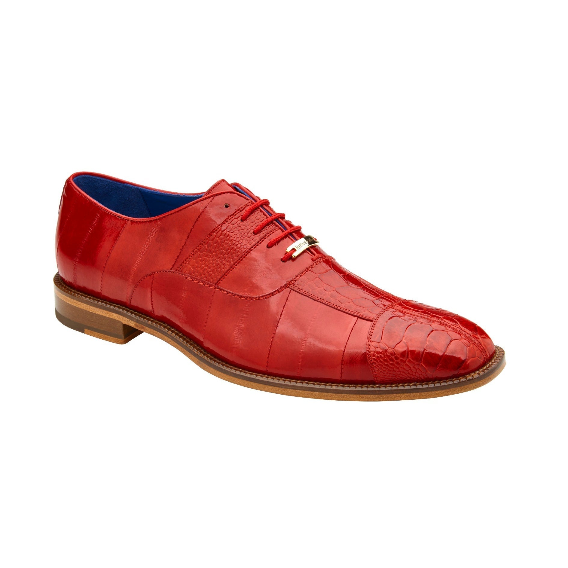 Belvedere Mare 2P7 Shoes Men's Red Genuine Ostrich & Eel Split-Toe Oxfords (BV3103)