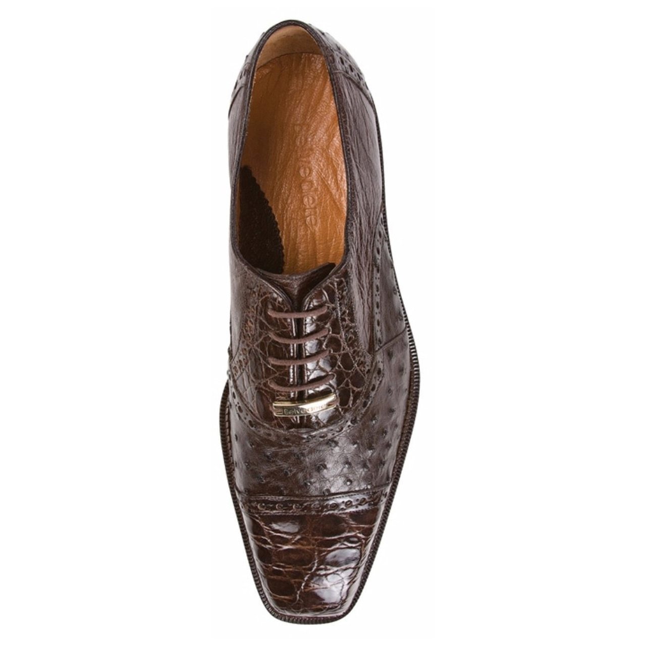 Belvedere Onesto II Men's Brown Genuine Ostrich and Crocodile Oxfords 1419-BRN