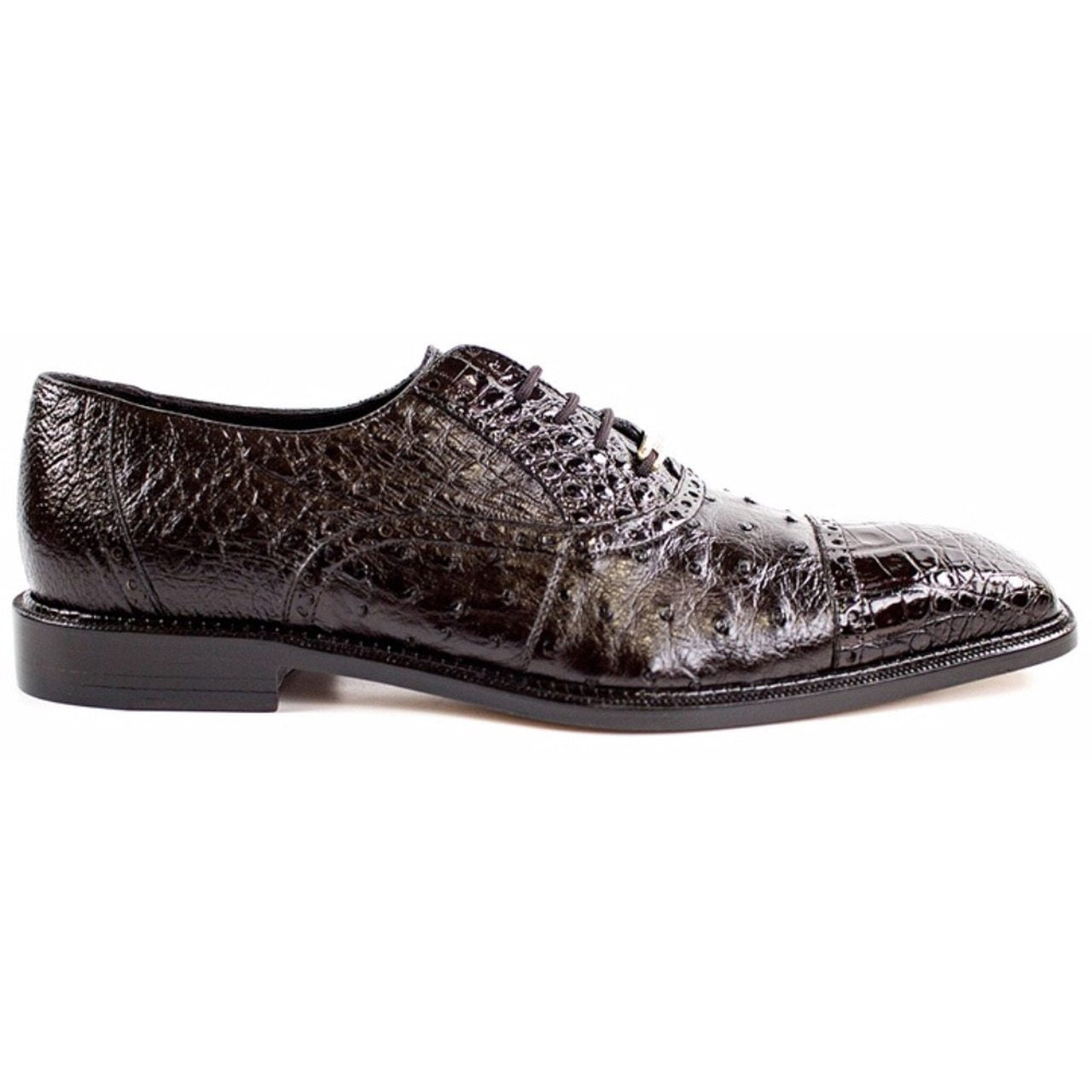 Belvedere Onesto II Men's Brown Genuine Ostrich and Crocodile Oxfords 1419-BRN