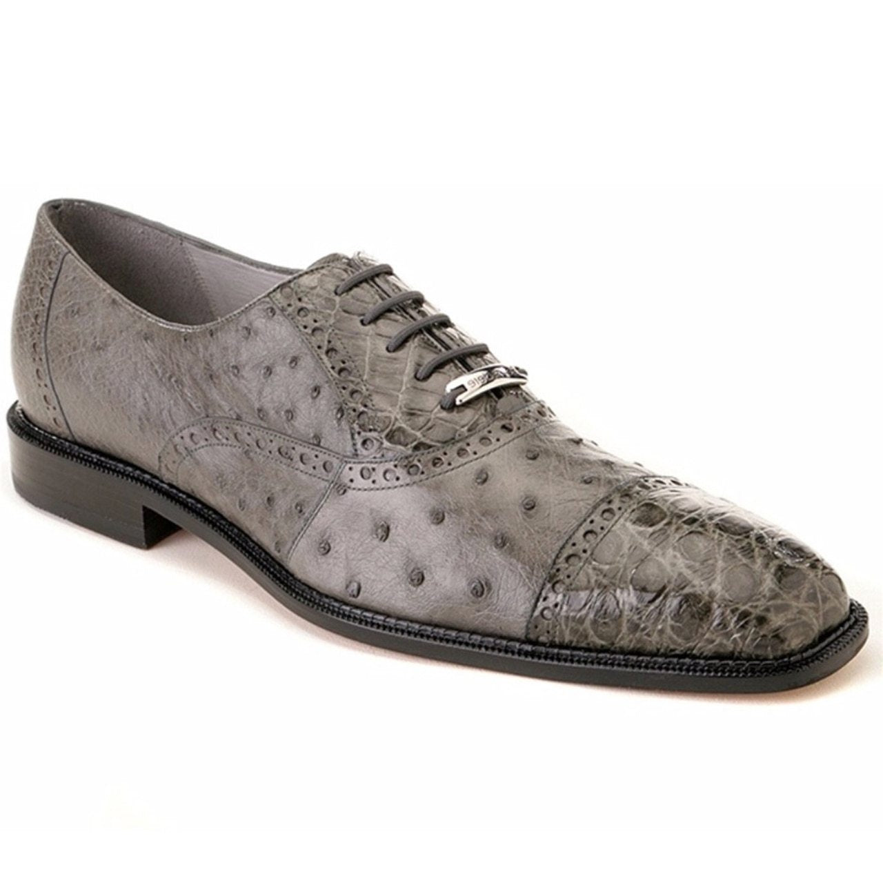 Belvedere Onesto II Men's Gray Genuine Ostrich and Crocodile Oxfords 1419-GRAY