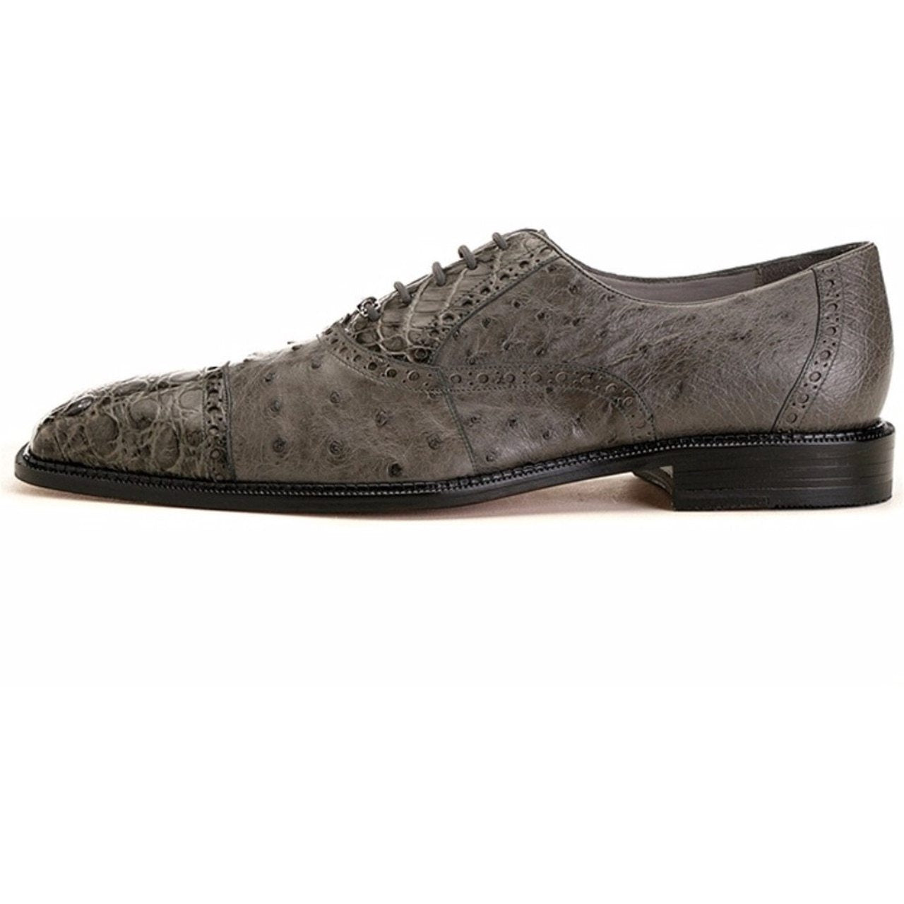 Belvedere Onesto II Men's Gray Genuine Ostrich and Crocodile Oxfords 1419-GRAY