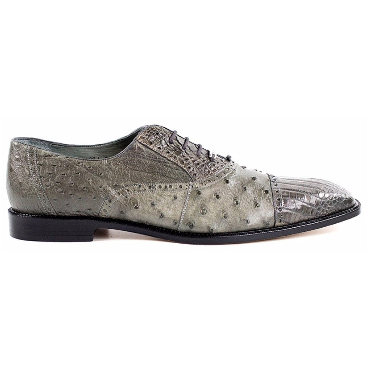 Belvedere Onesto II Men's Gray Genuine Ostrich and Crocodile Oxfords 1419-GRAY