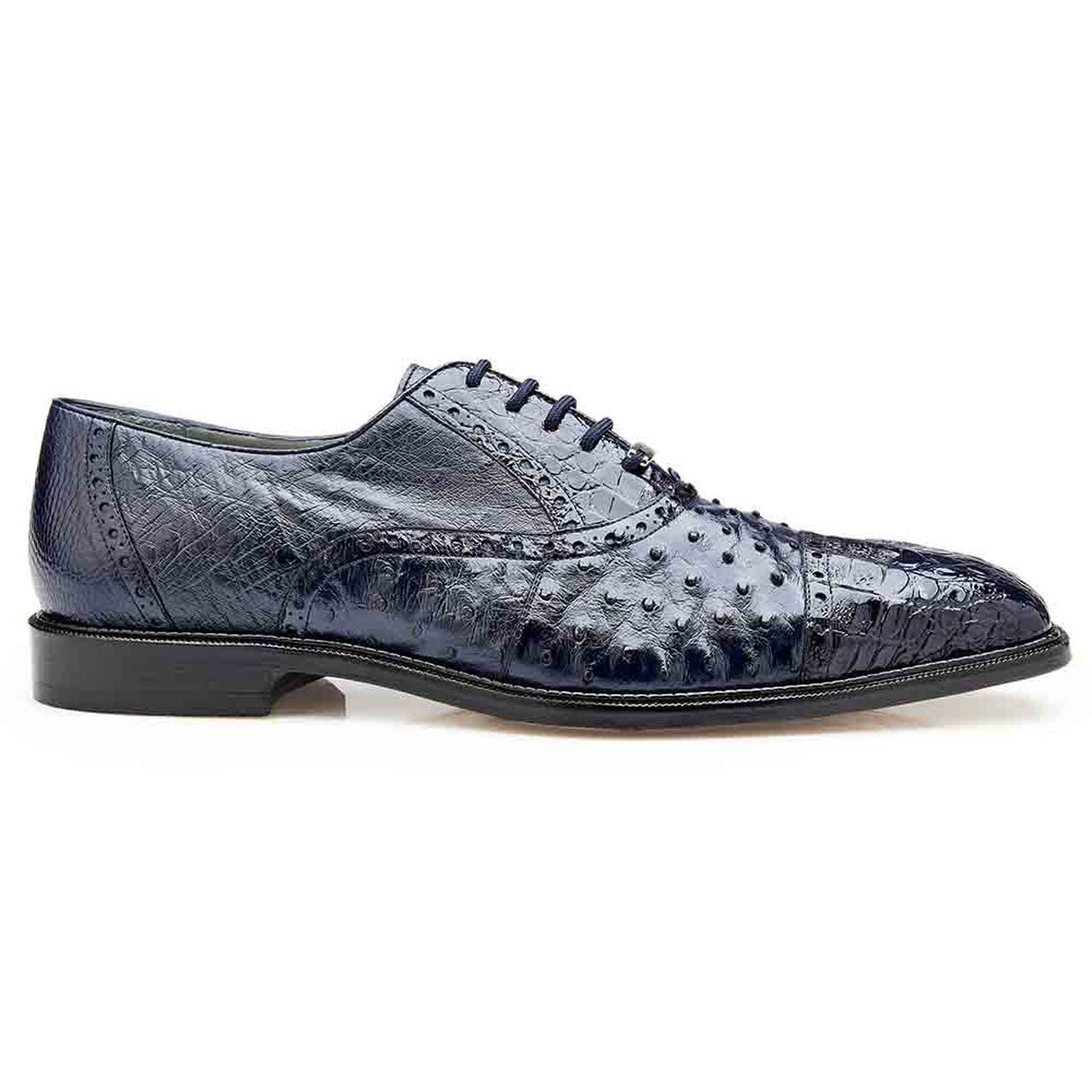 Belvedere Onesto II Men's Navy Genuine Ostrich and Crocodile Oxfords 1419-NAVY