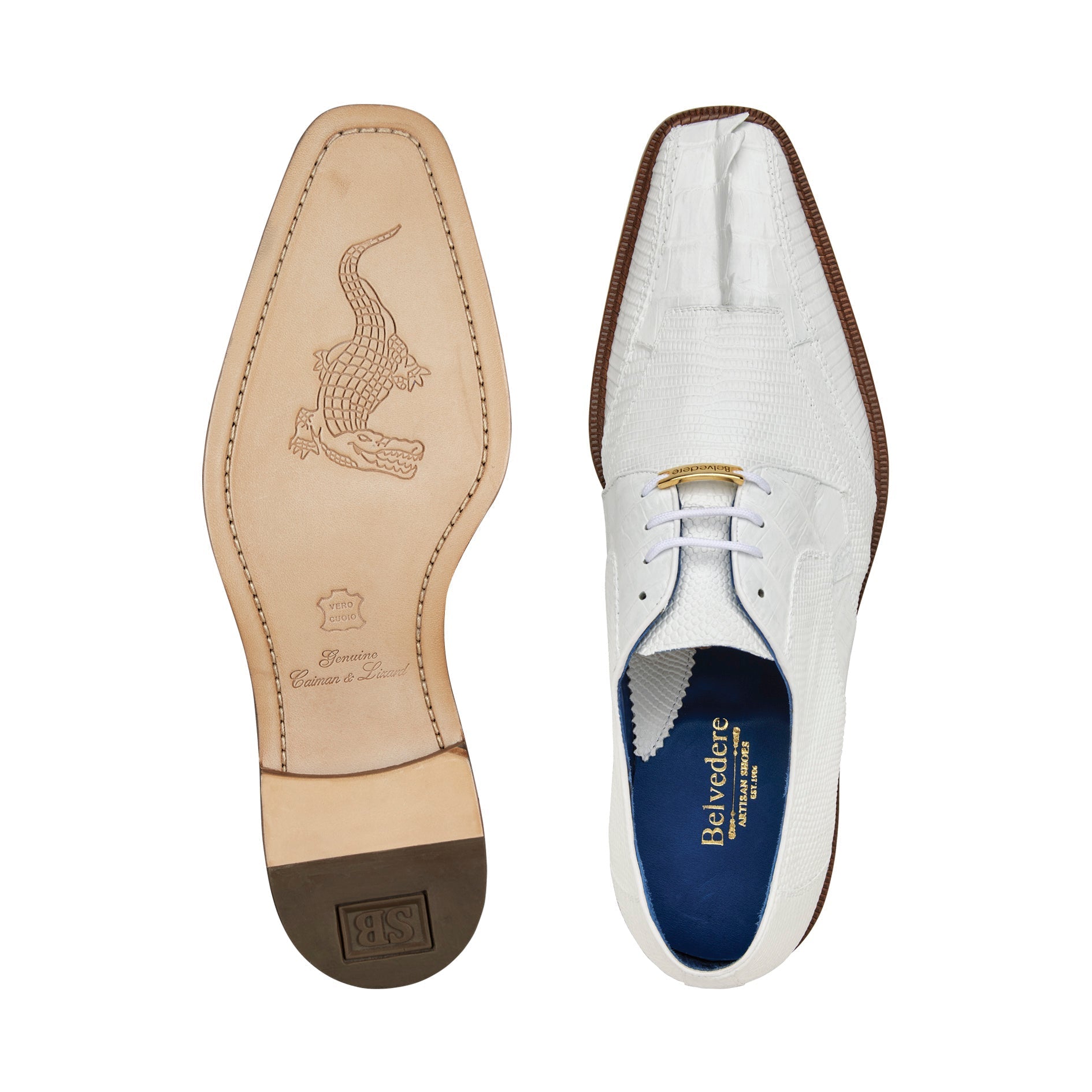 Belvedere Valter 1480 Men's Shoes White Exotic Caiman Crocodile / Lizard Derby Oxfords (BV3090)