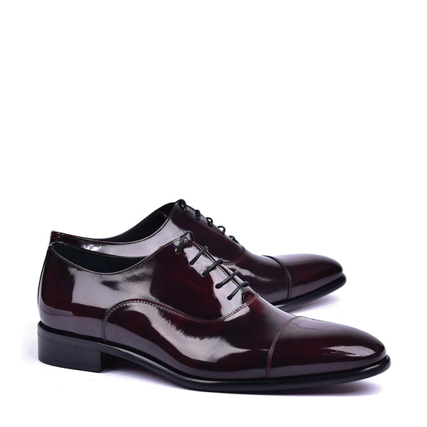 Burgundy Patent Leather Glossy Side Lace Up Oxfords Flats Dress