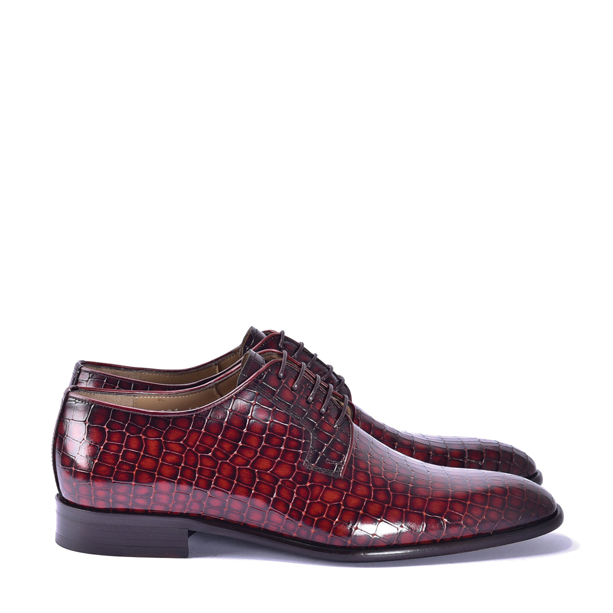 Corrente C01508 6291 Men's Shoes Red Crocodile Print / Calf-Skin Leather Derby Oxfords (CRT1451)